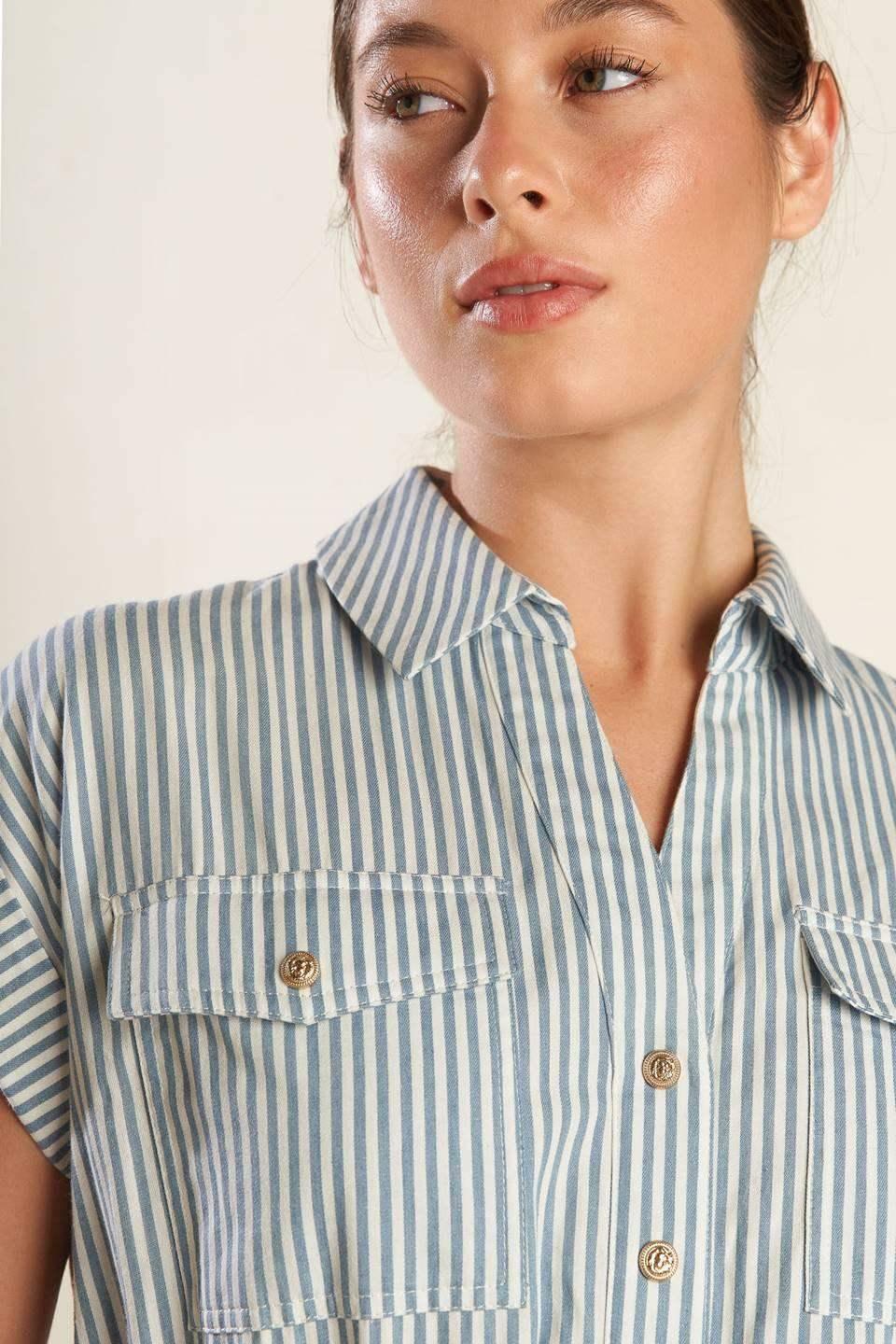 HARBOR DAYS - BLUE STRIPE MINI DRESS WITH POCKETS