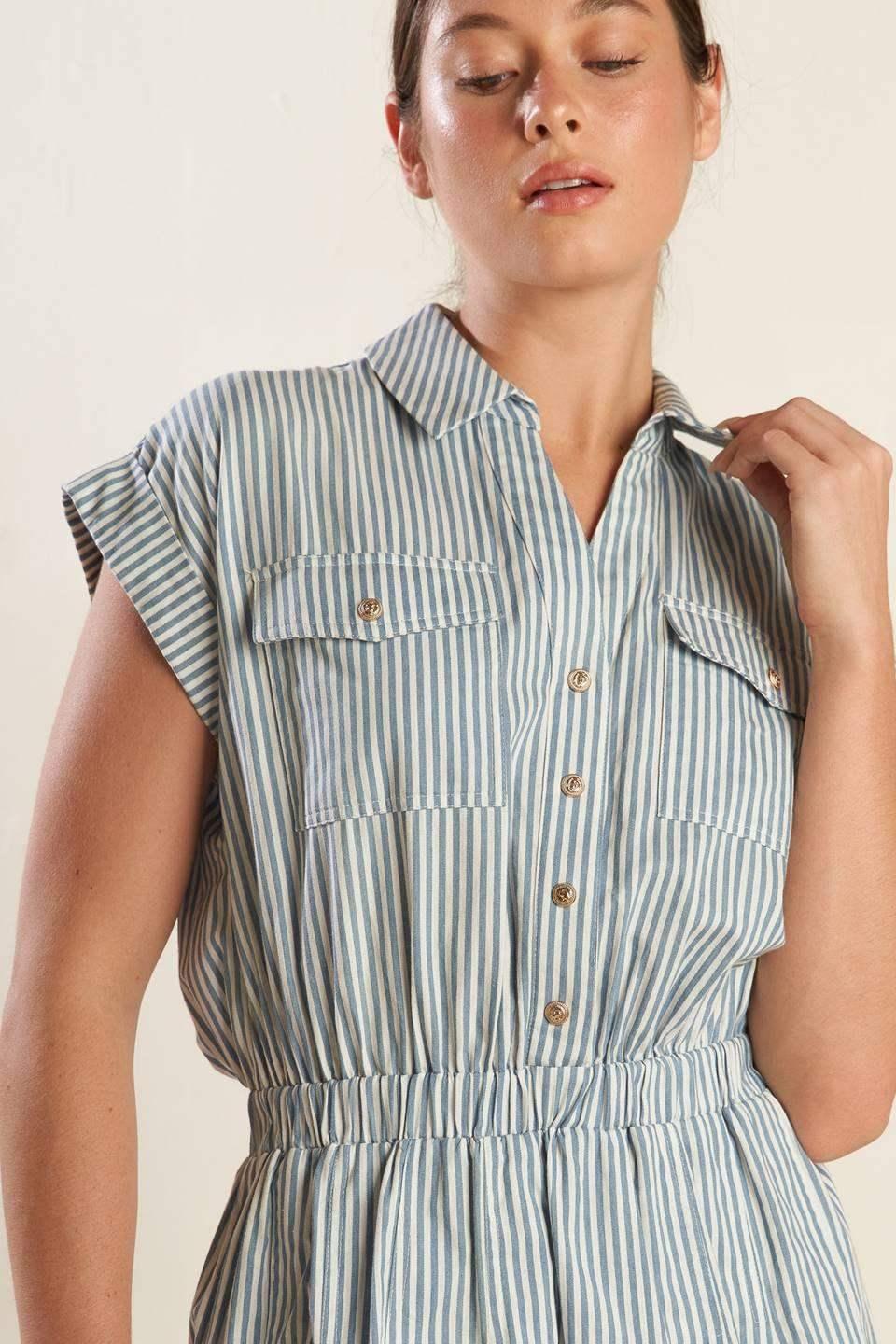 HARBOR DAYS - BLUE STRIPE MINI DRESS WITH POCKETS