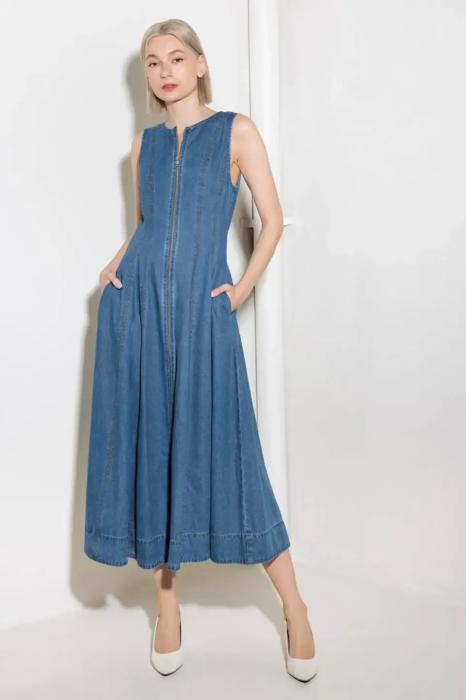 Perry Washed Denim Midi Dress