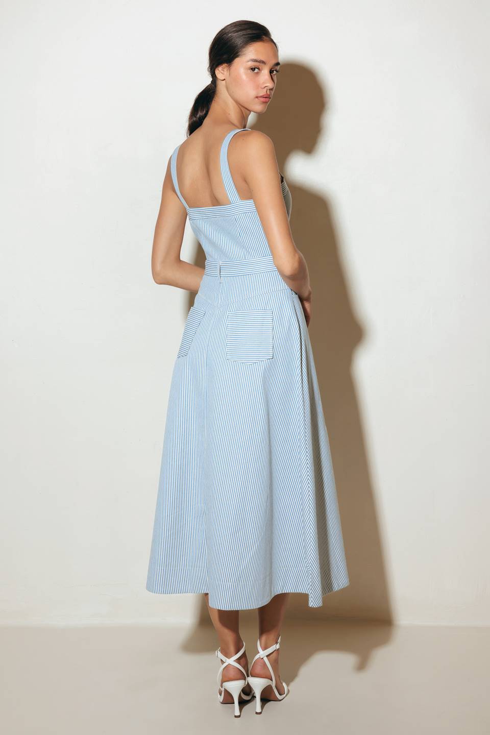 CAREFREE DAYS - BLUE PINSTRIPE MIDI DRESS