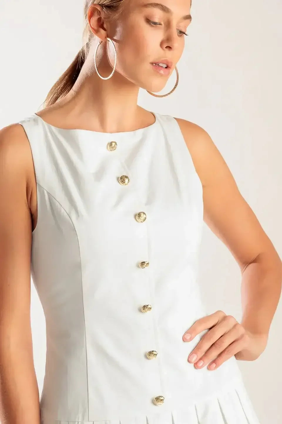 NO COMPARISONS PLEATED SKIRT MINI DRESS - WHITE