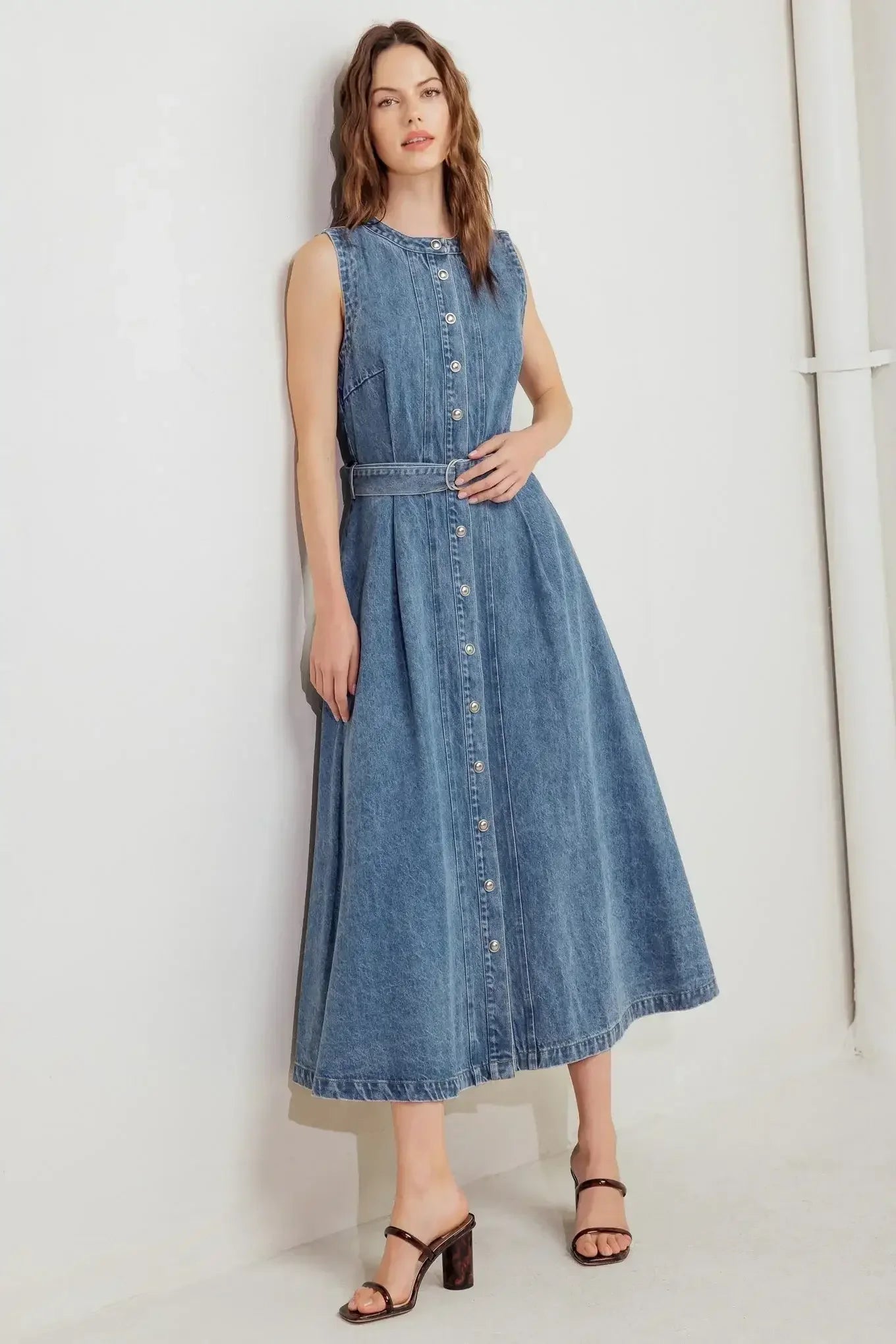 MIDNIGHT RODEO DENIM MIDI DRESS