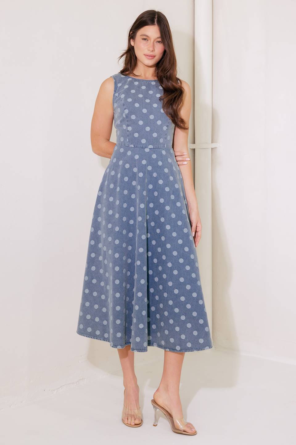 TOO SWEET - POLKA DOT DENIM MIDI DRESS