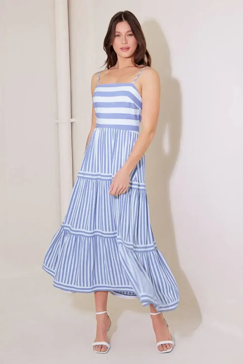 ANYTHING IS POSSIBLE MIDI DRESS - BLUE & WHITE