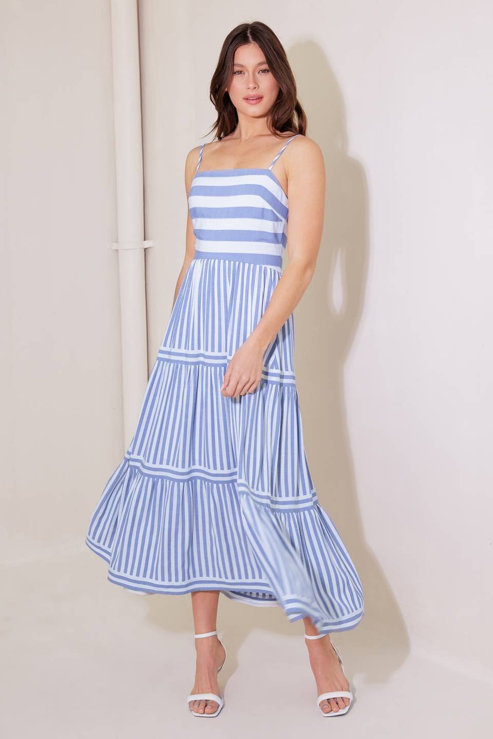 ANYTHING IS POSSIBLE MIDI DRESS - BLUE & WHITE
