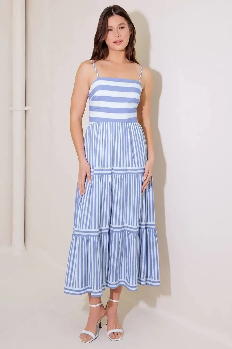 ANYTHING IS POSSIBLE MIDI DRESS - BLUE & WHITE