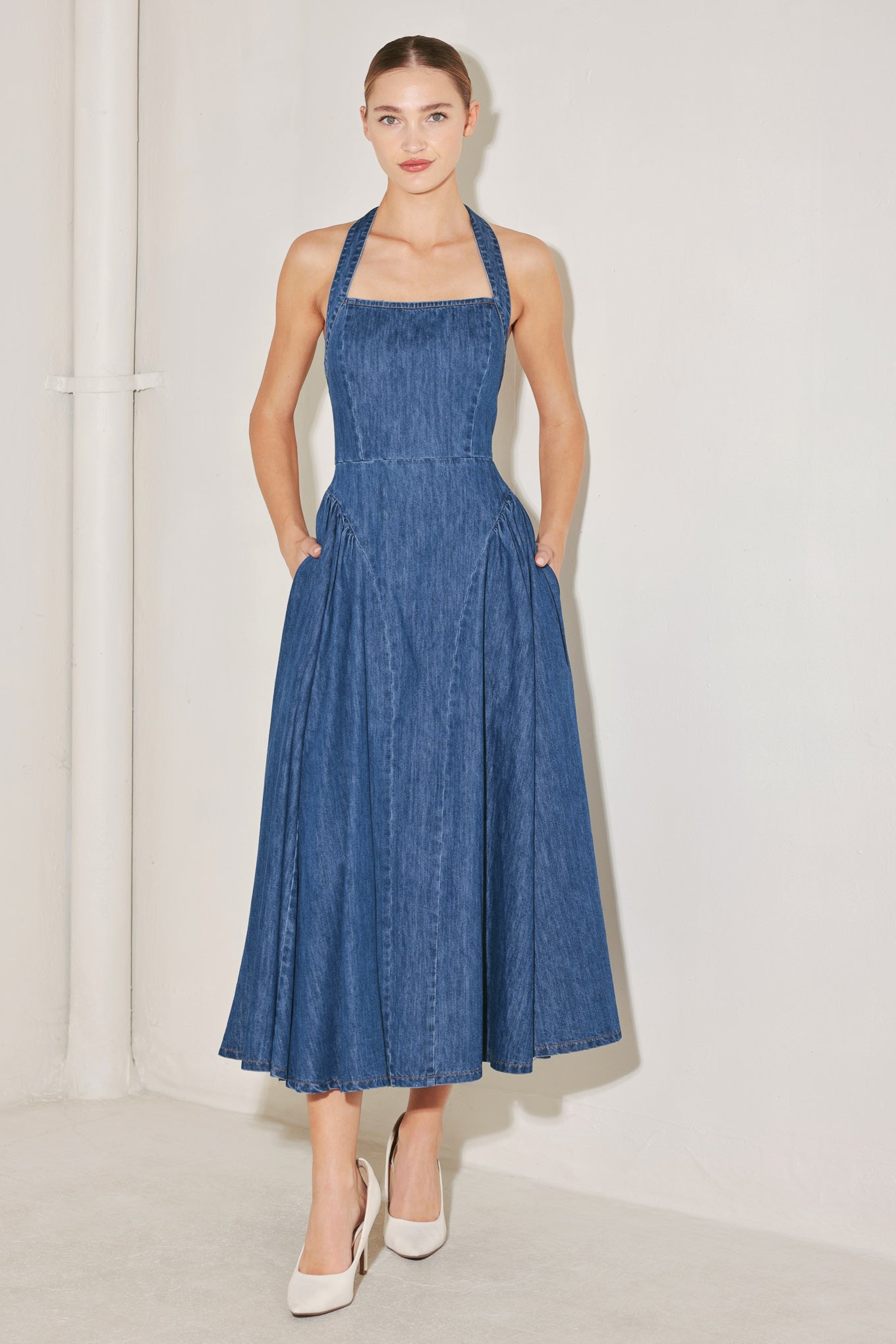 AMERICAN SUMMER DENIM MIDI DRESS