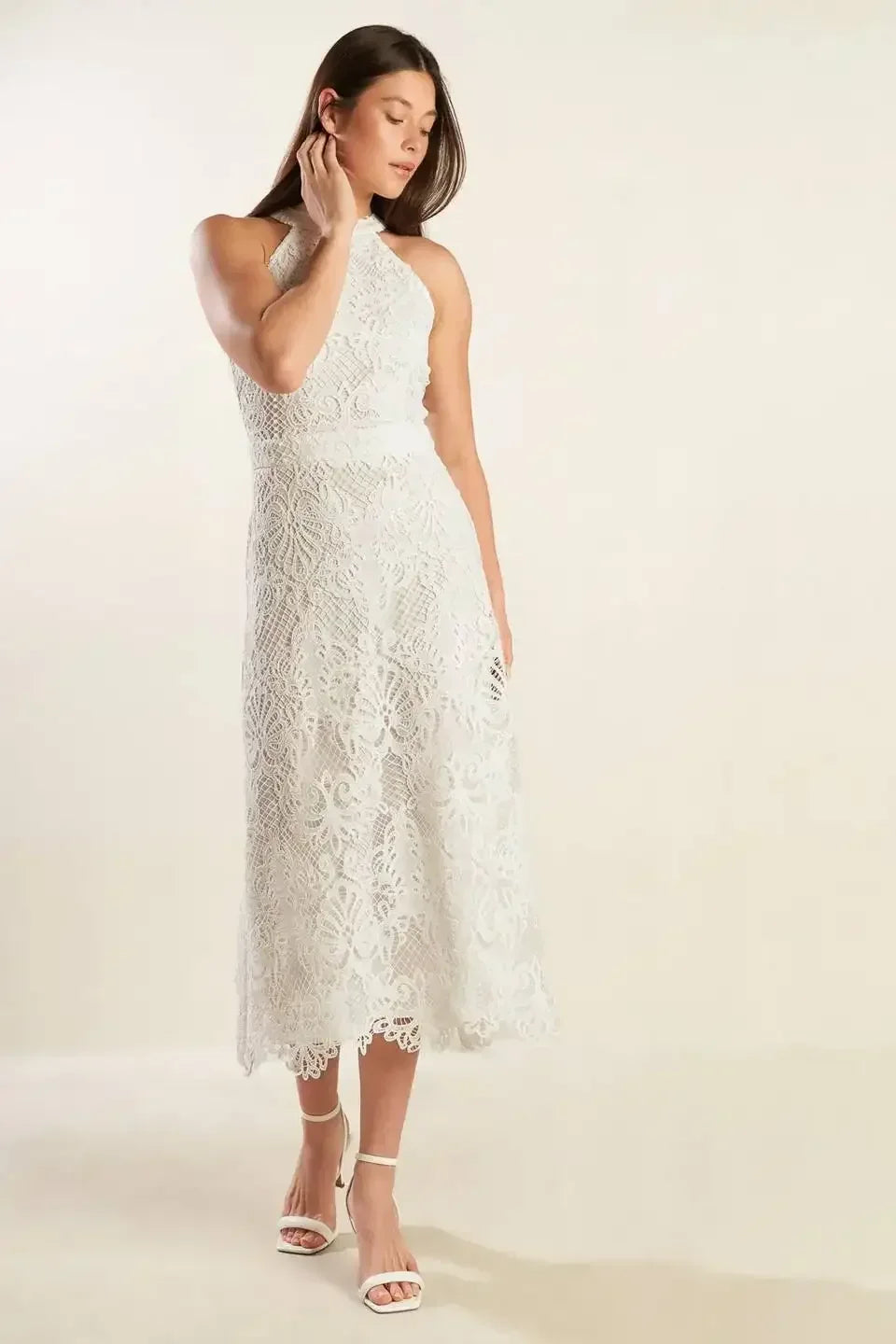 CATCHING DREAMS WOVEN LACE MIDI DRESS - FINAL SALE