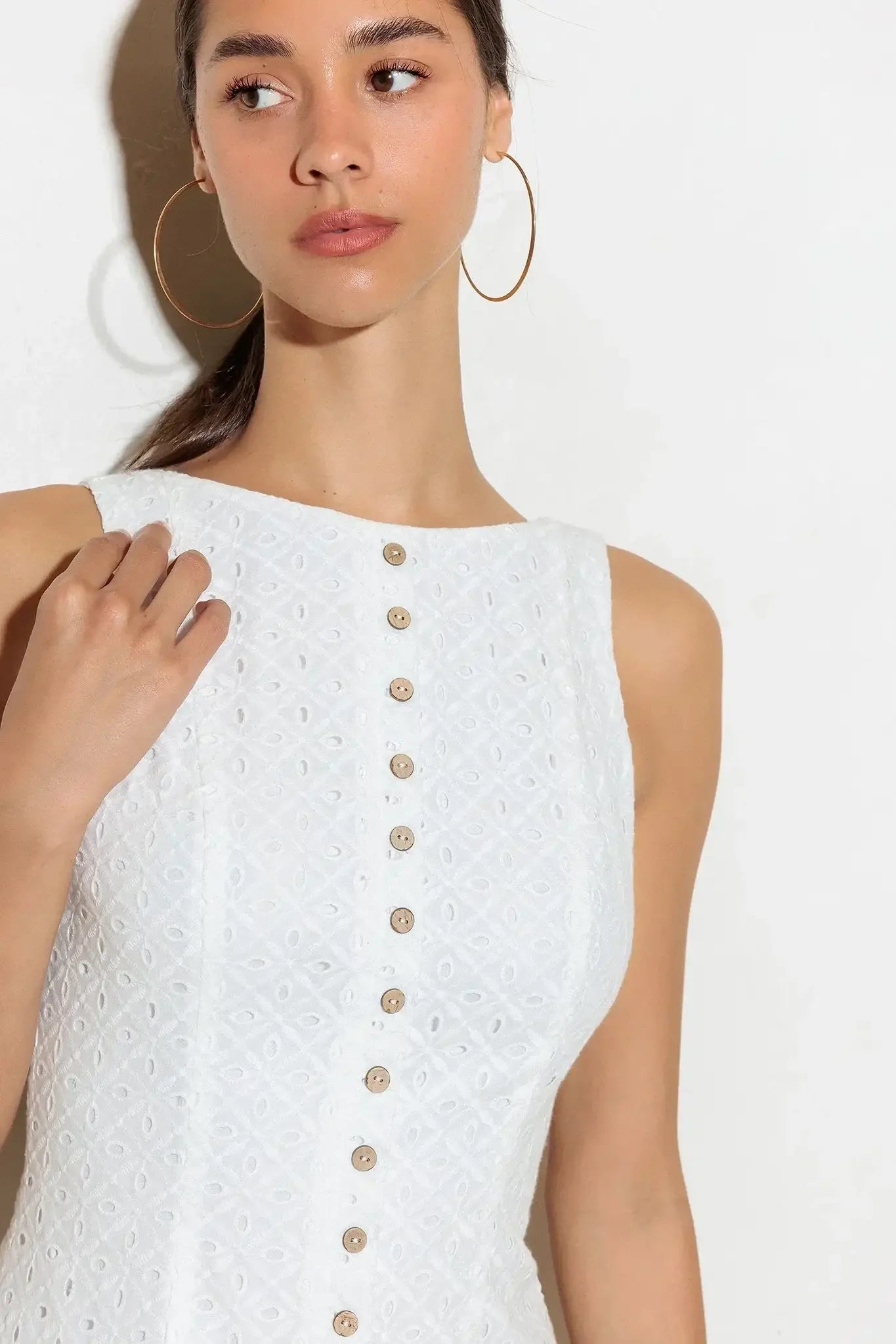 AT FIRST GLANCE WHITE EYELET MINI DRESS
