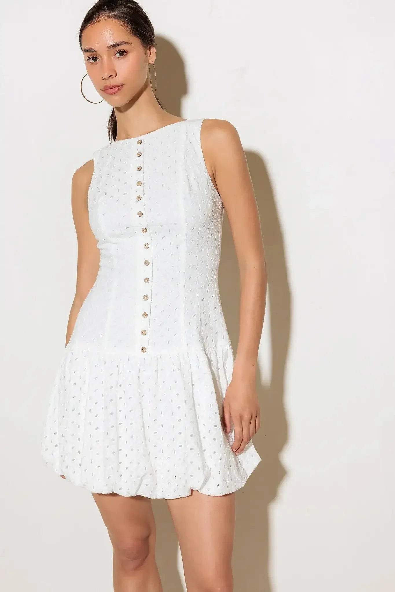 AT FIRST GLANCE WHITE EYELET MINI DRESS