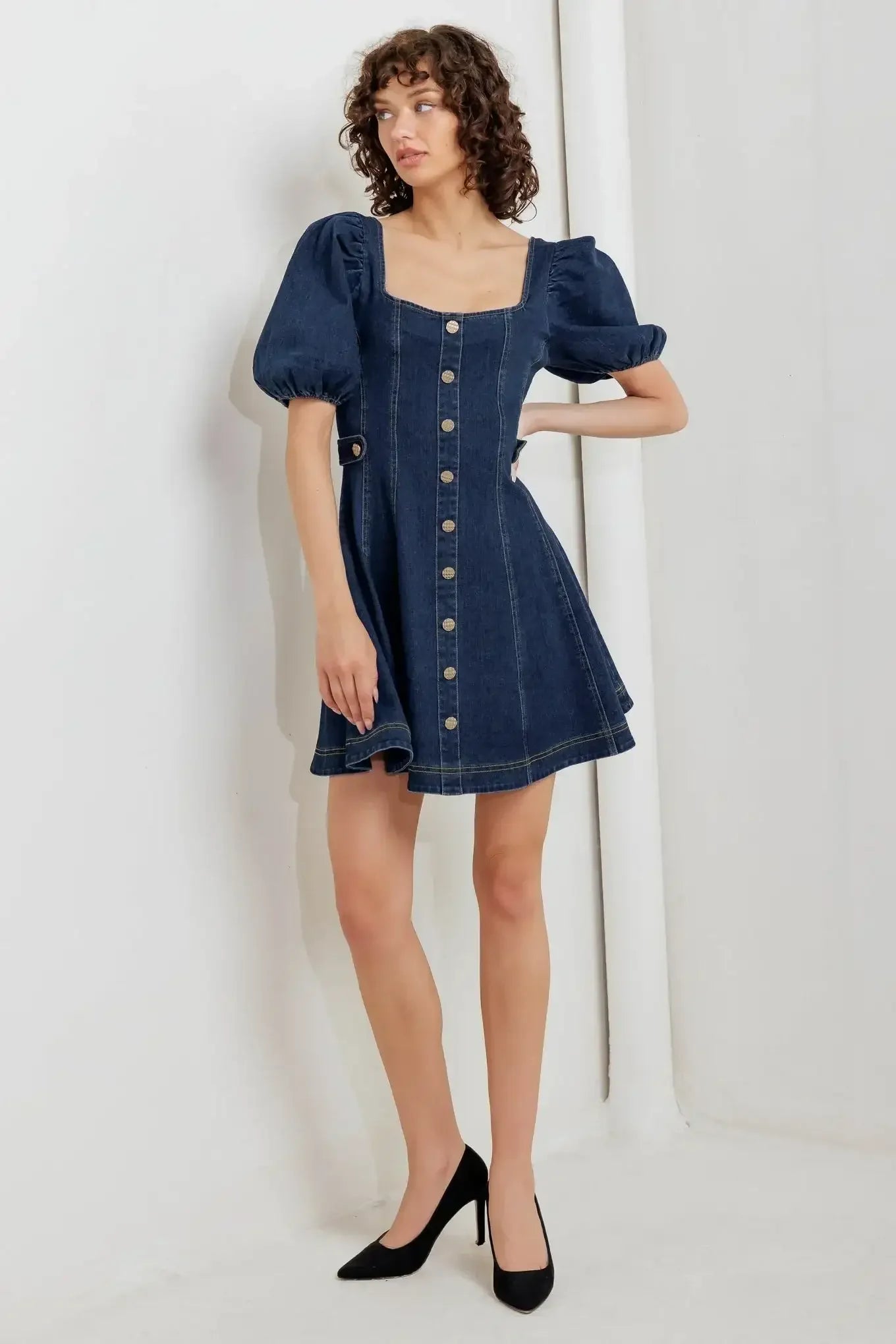 PUFF & PLAY DENIM MINI DRESS