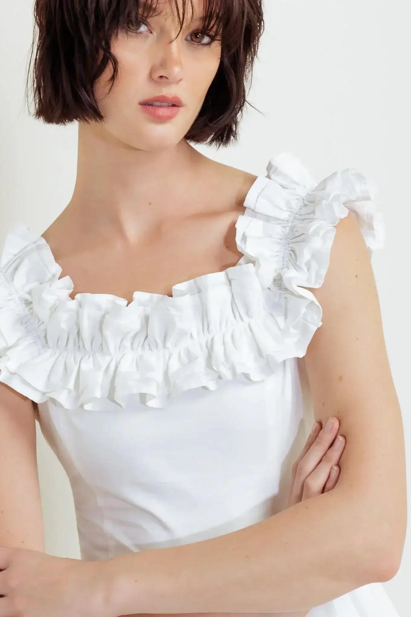 ROMA RUFFLED MIDI DRESS - WHITE