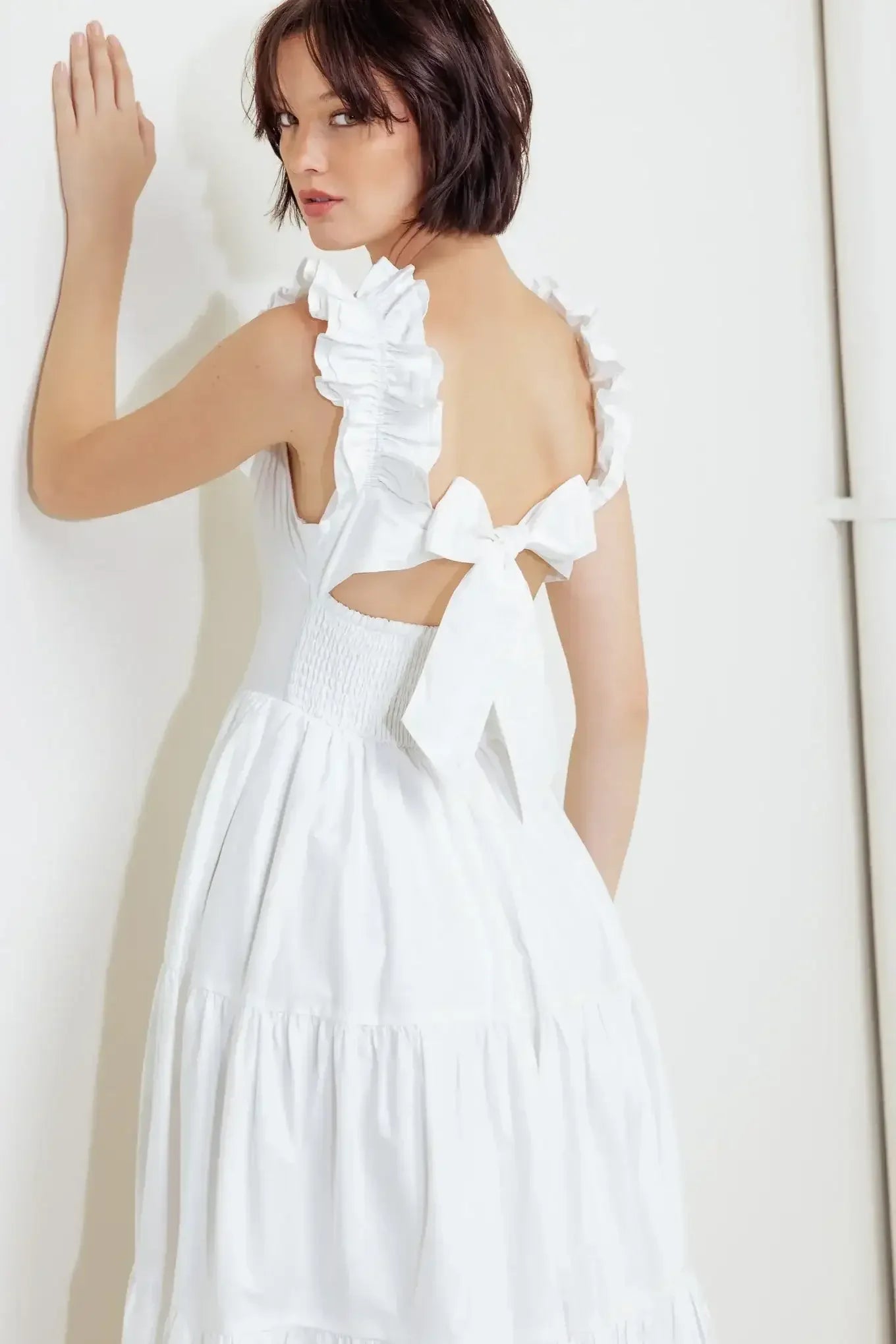 ROMA RUFFLED MIDI DRESS - WHITE