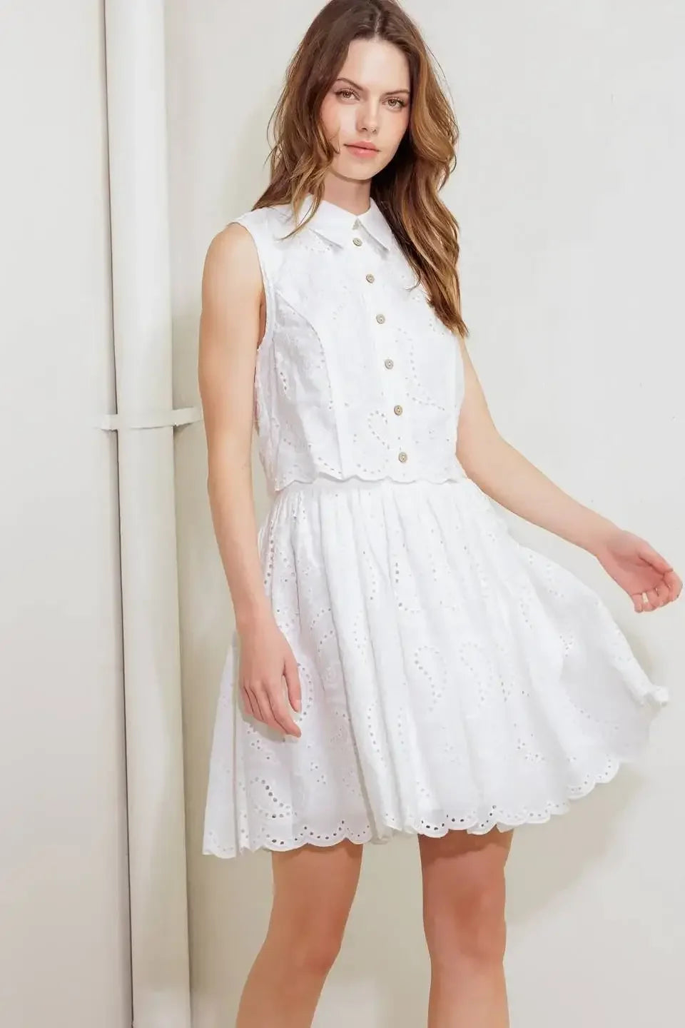 JOVIE WHITE EYELET MINI DRESS