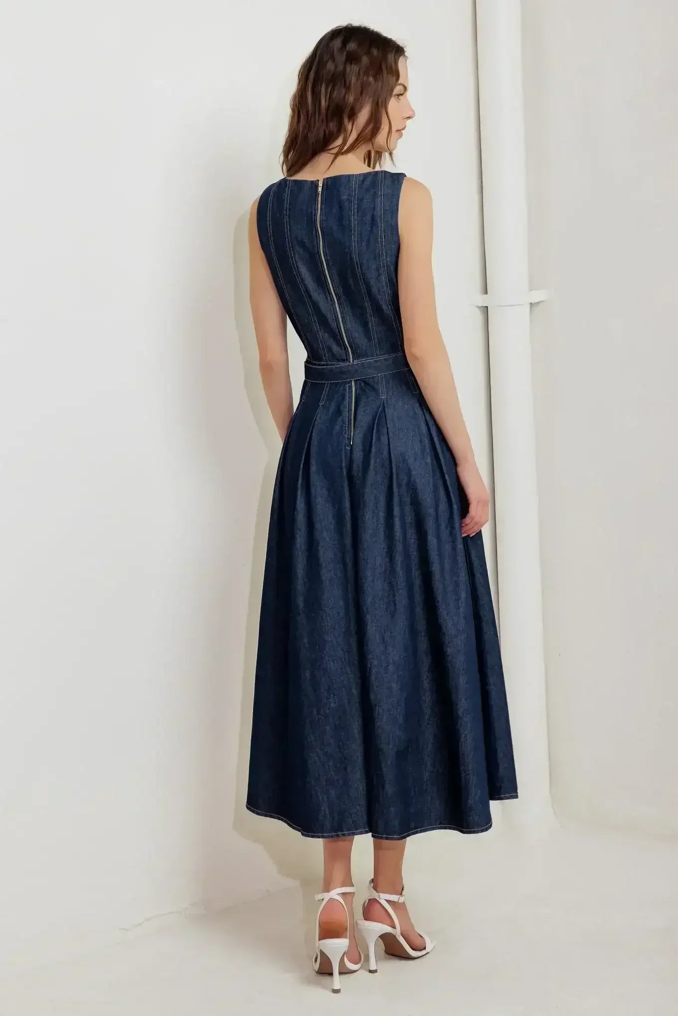 MOONLIGHT SERENADE DARK DENIM MIDI DRESS - FINAL SALE