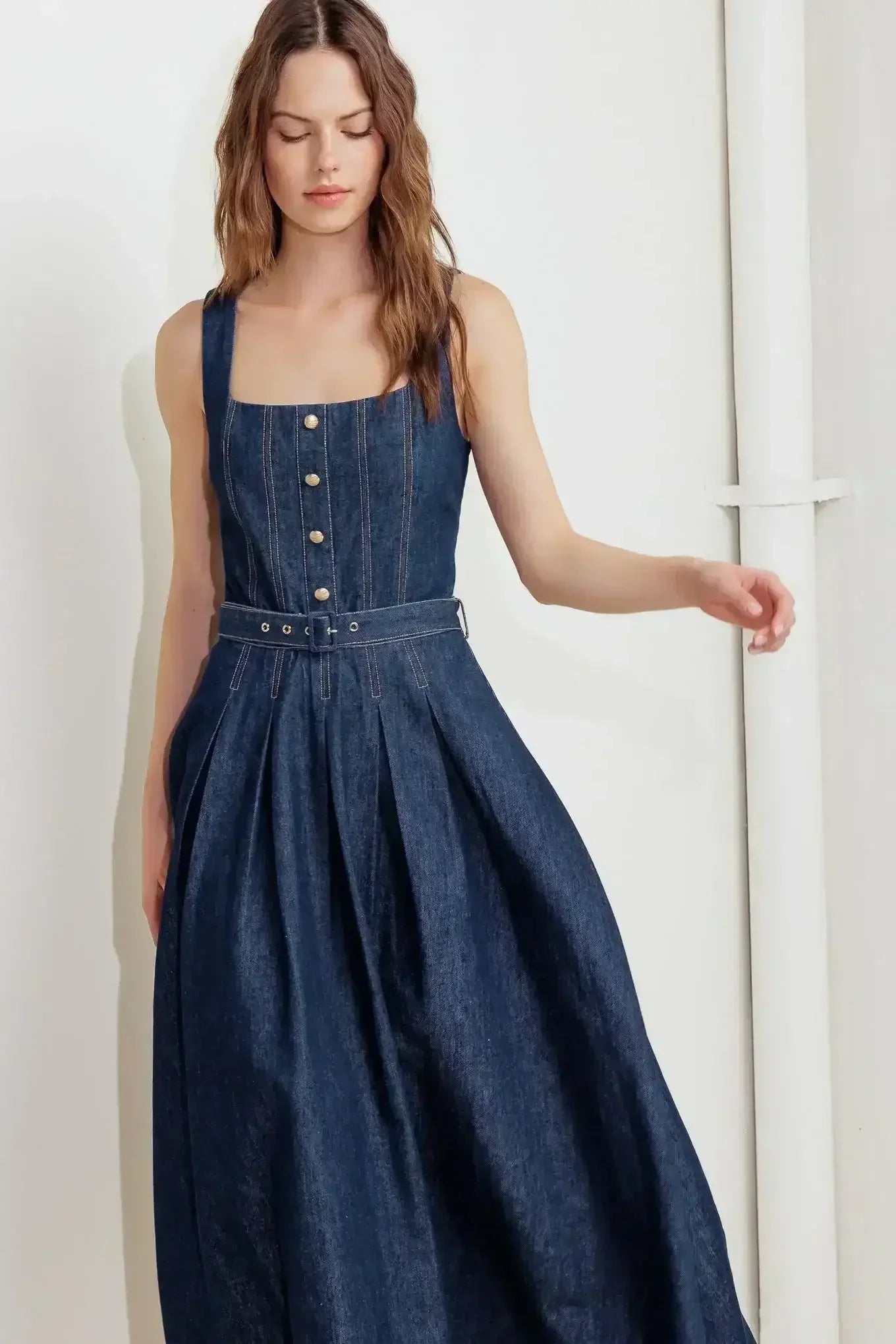 MOONLIGHT SERENADE DARK DENIM MIDI DRESS - FINAL SALE