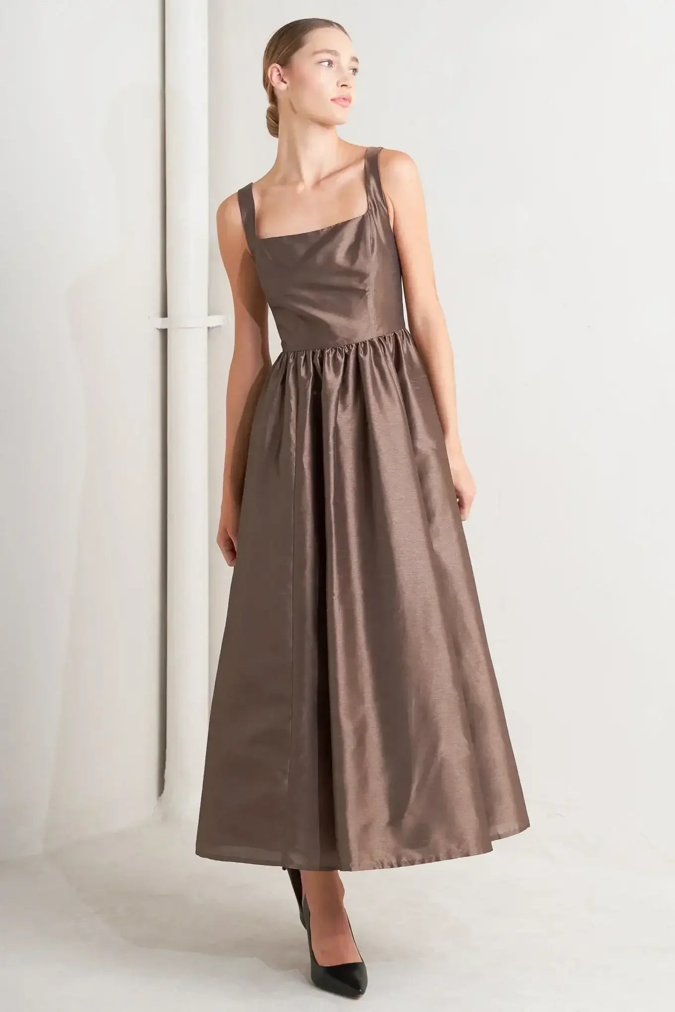 CAFÉ LUSTER BROWN MIDI DRESS