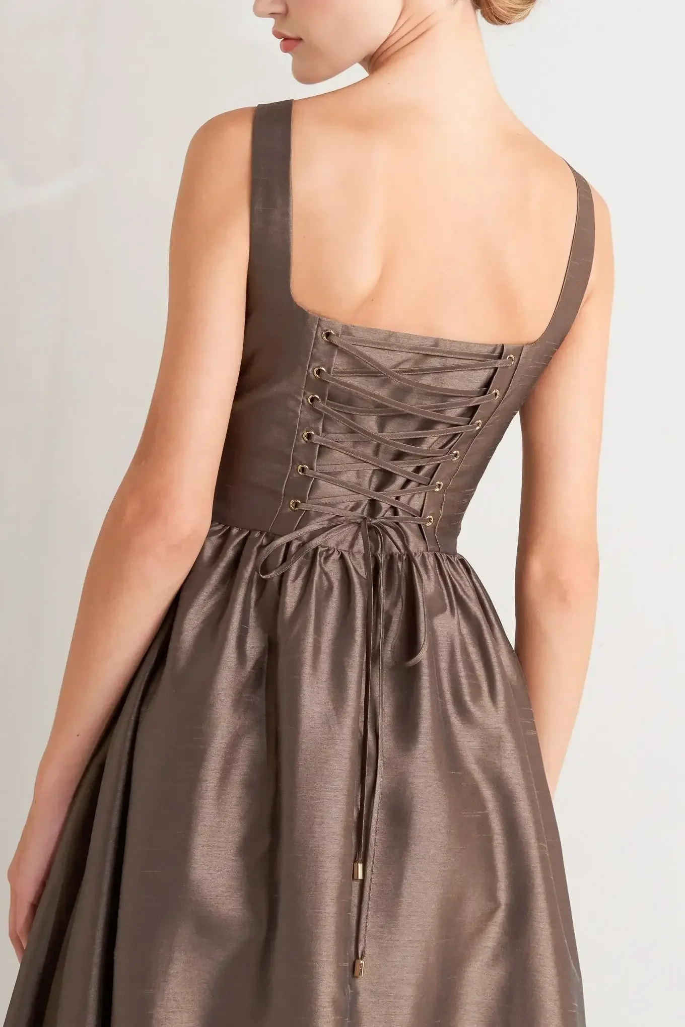 CAFÉ LUSTER BROWN MIDI DRESS