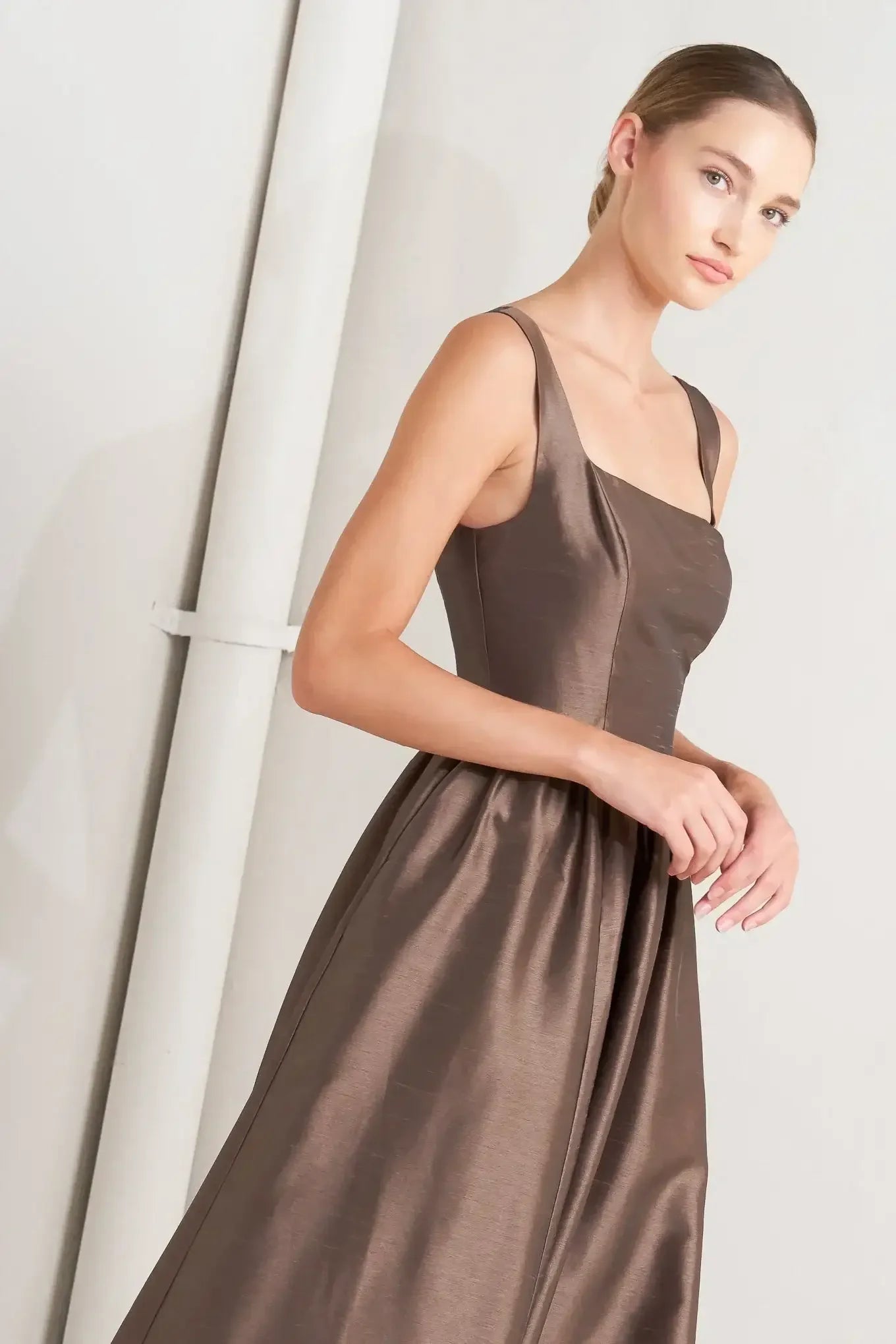 CAFÉ LUSTER BROWN MIDI DRESS