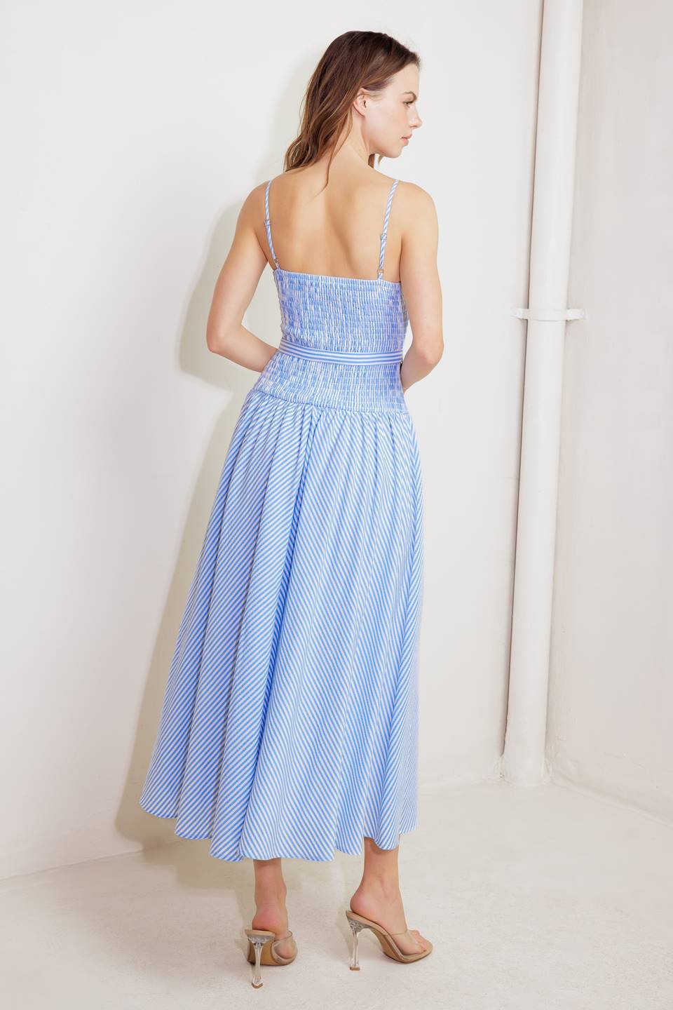 JOURNI STRIPED MIDI DRESS - BLUE & WHITE