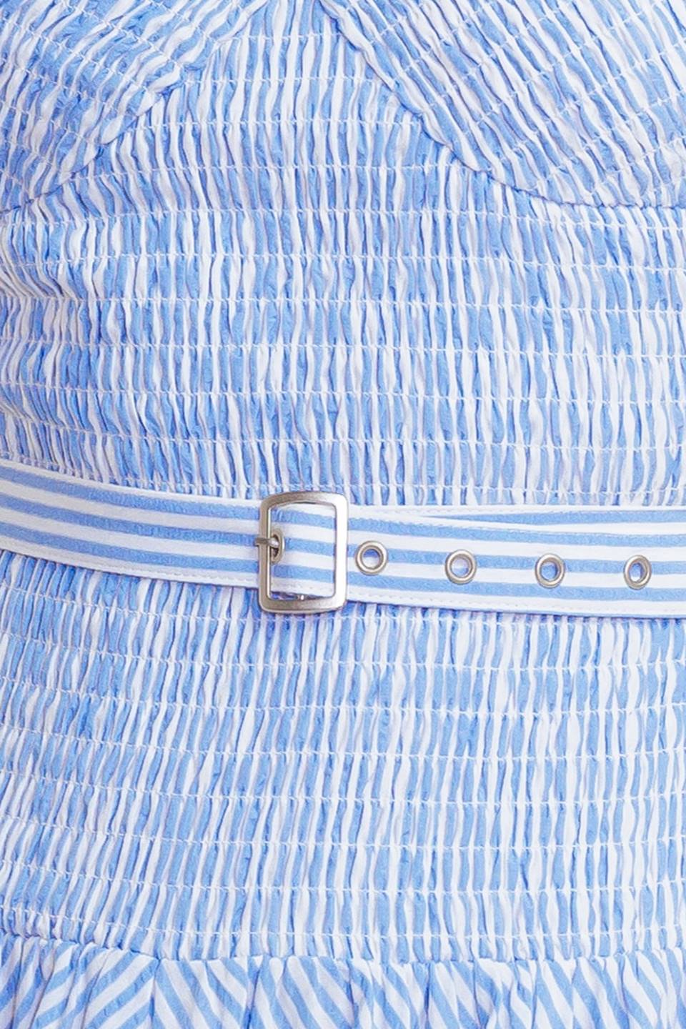 JOURNI STRIPED MIDI DRESS - BLUE & WHITE