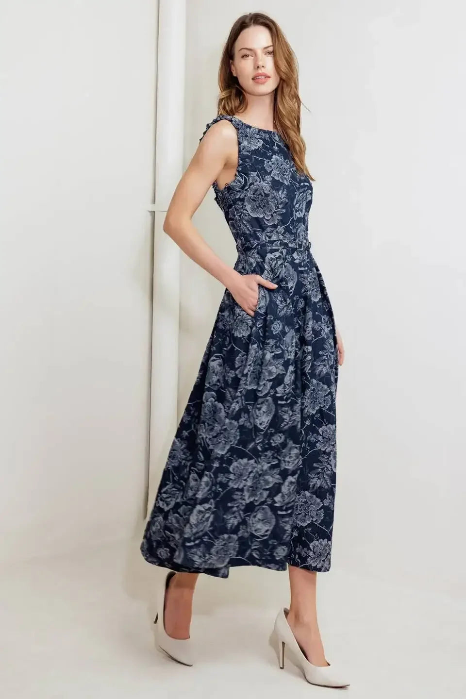 ROSE DENIM MIDI DRESS