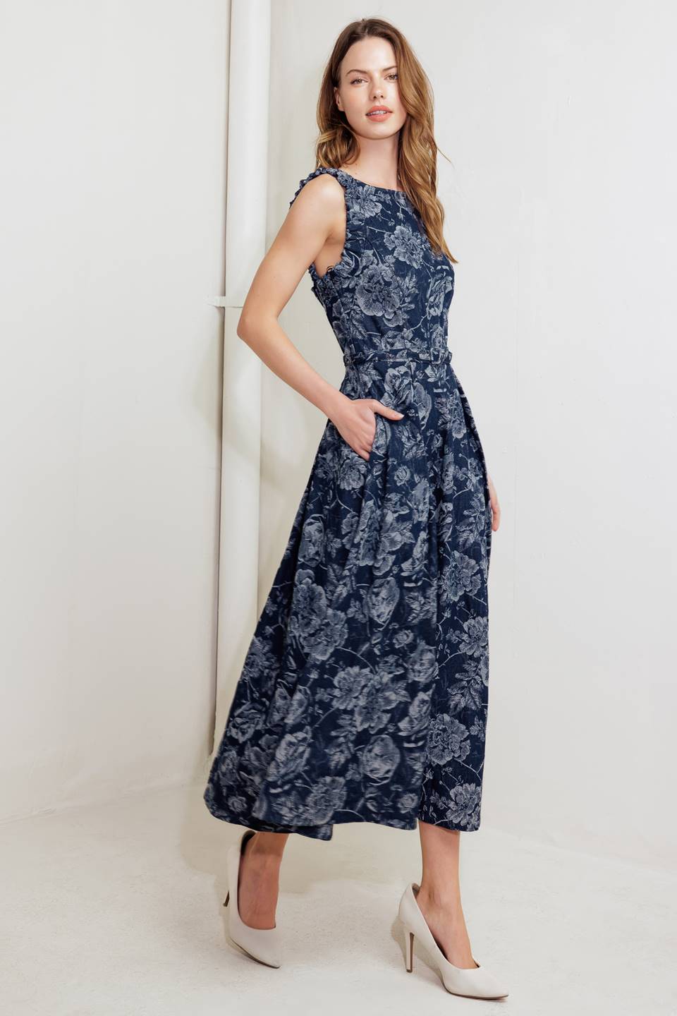 ROSE DENIM MIDI DRESS