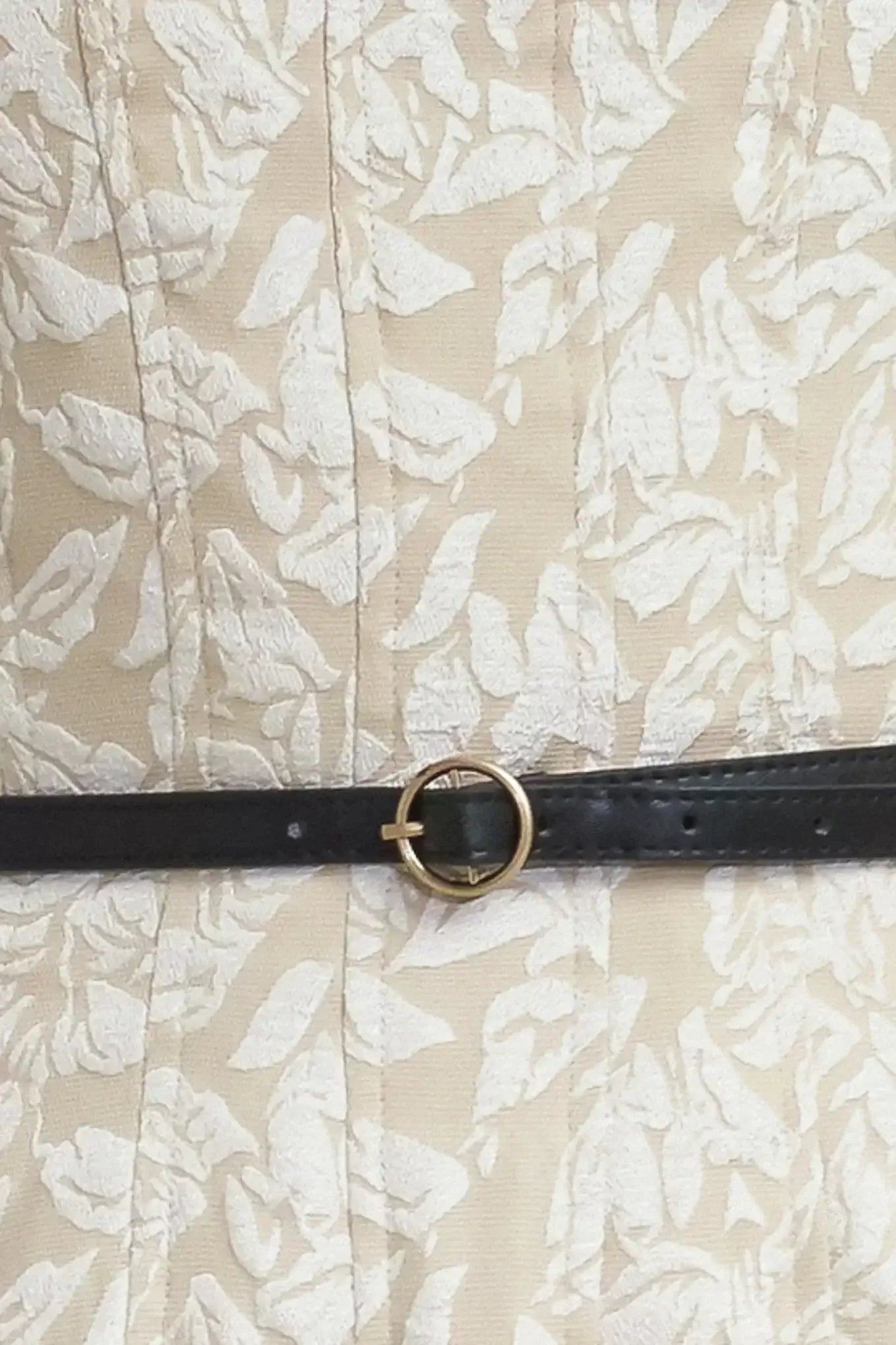 TEXTURED LEAF IVORY STRAPLESS MIDI DRESS