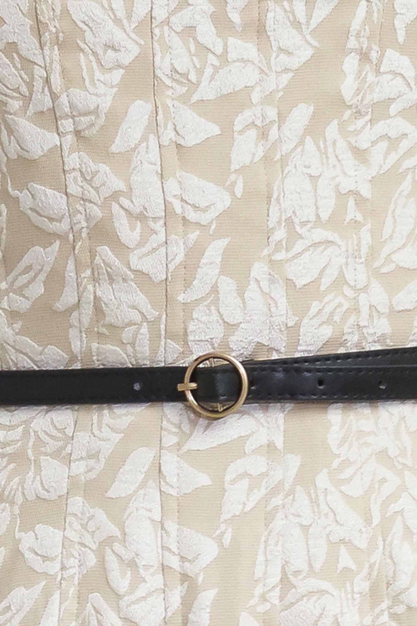 TEXTURED LEAF IVORY STRAPLESS MIDI DRESS