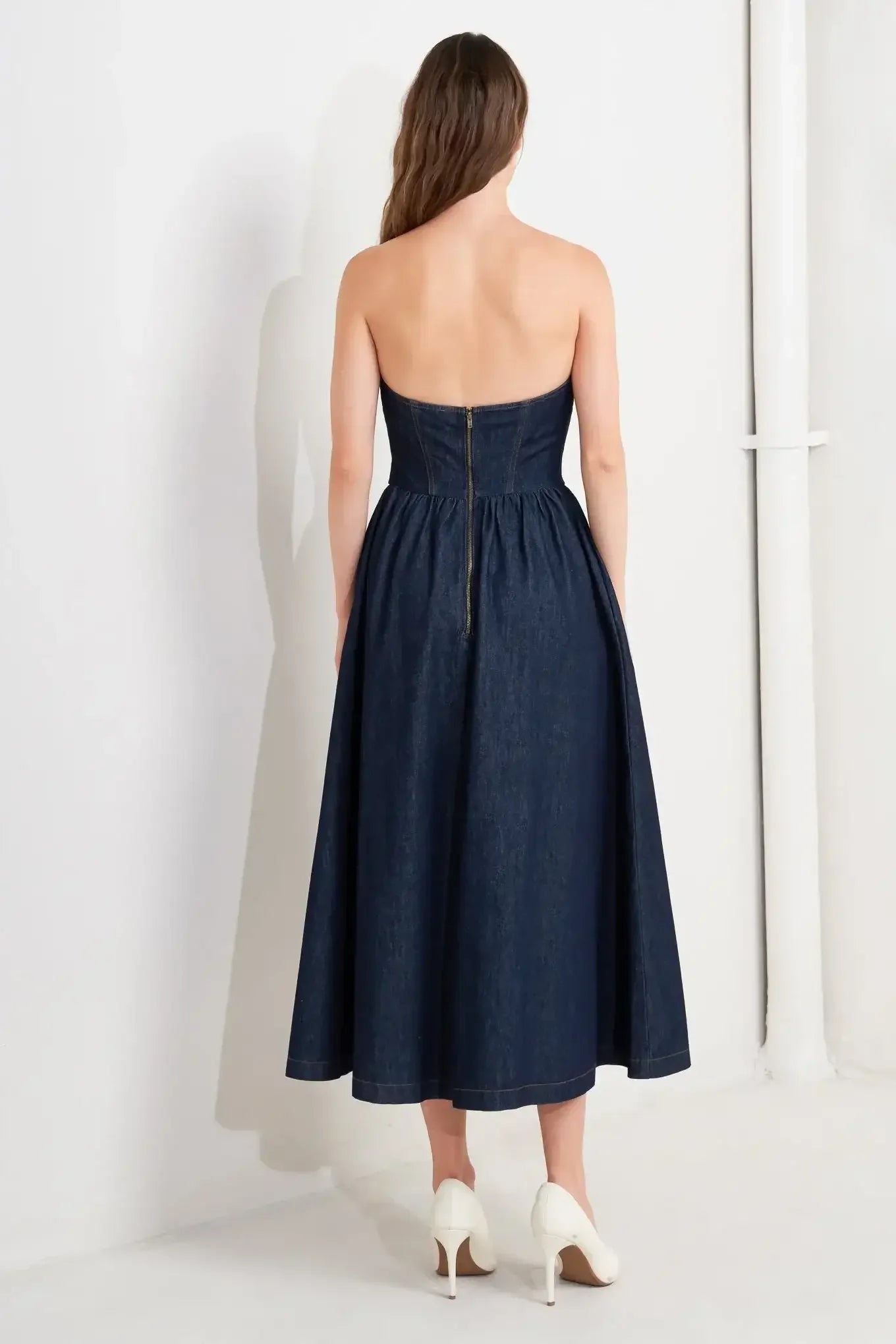 VINTAGE SIREN DARK DENIM MIDI DRESS
