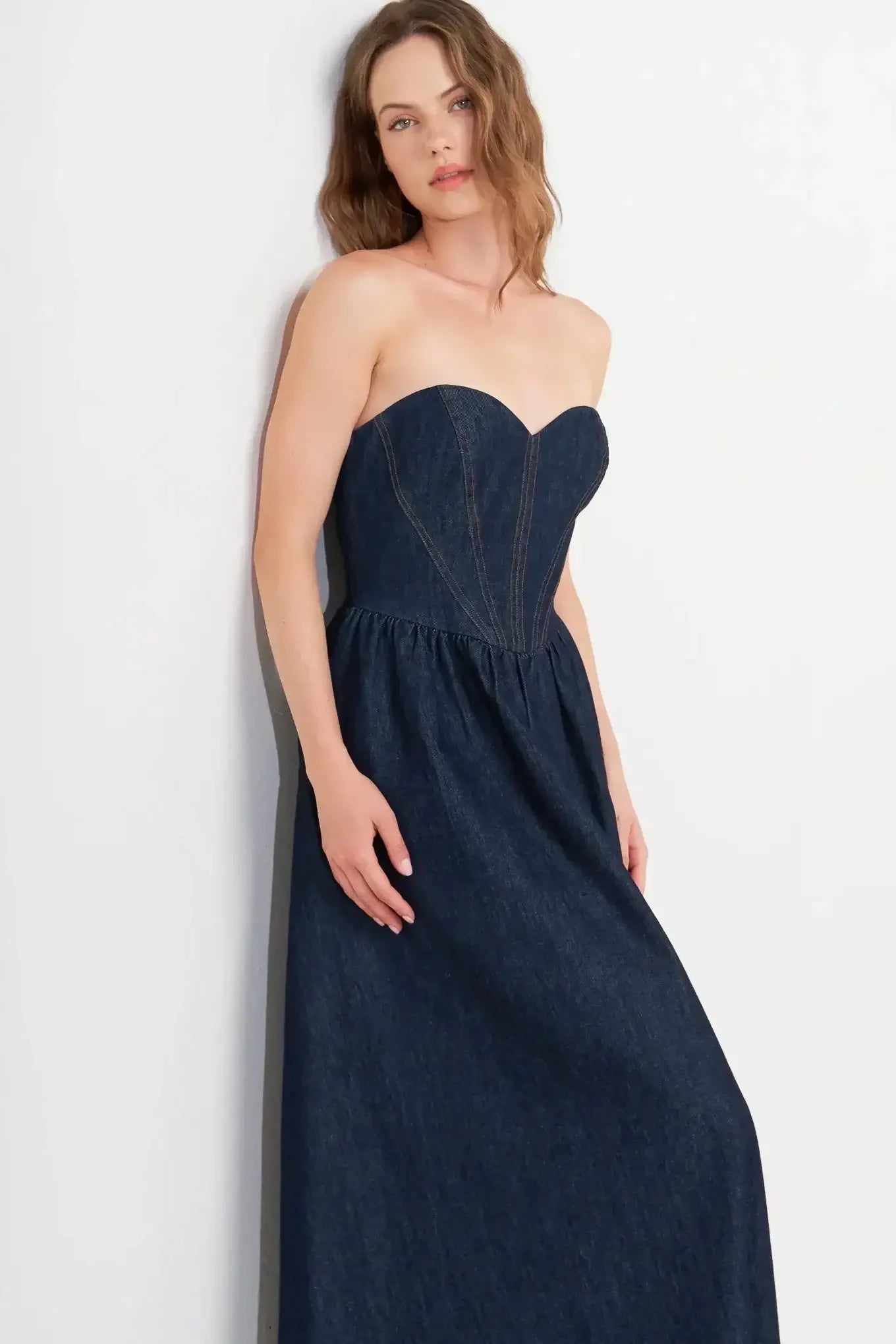 VINTAGE SIREN DARK DENIM MIDI DRESS