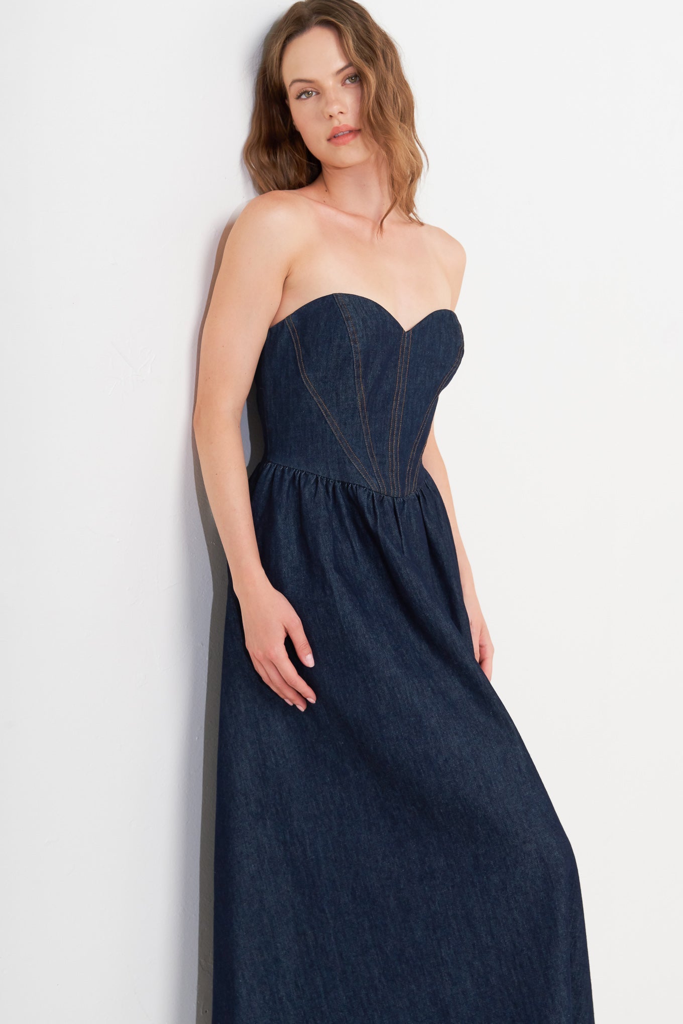 VINTAGE SIREN DARK DENIM MIDI DRESS