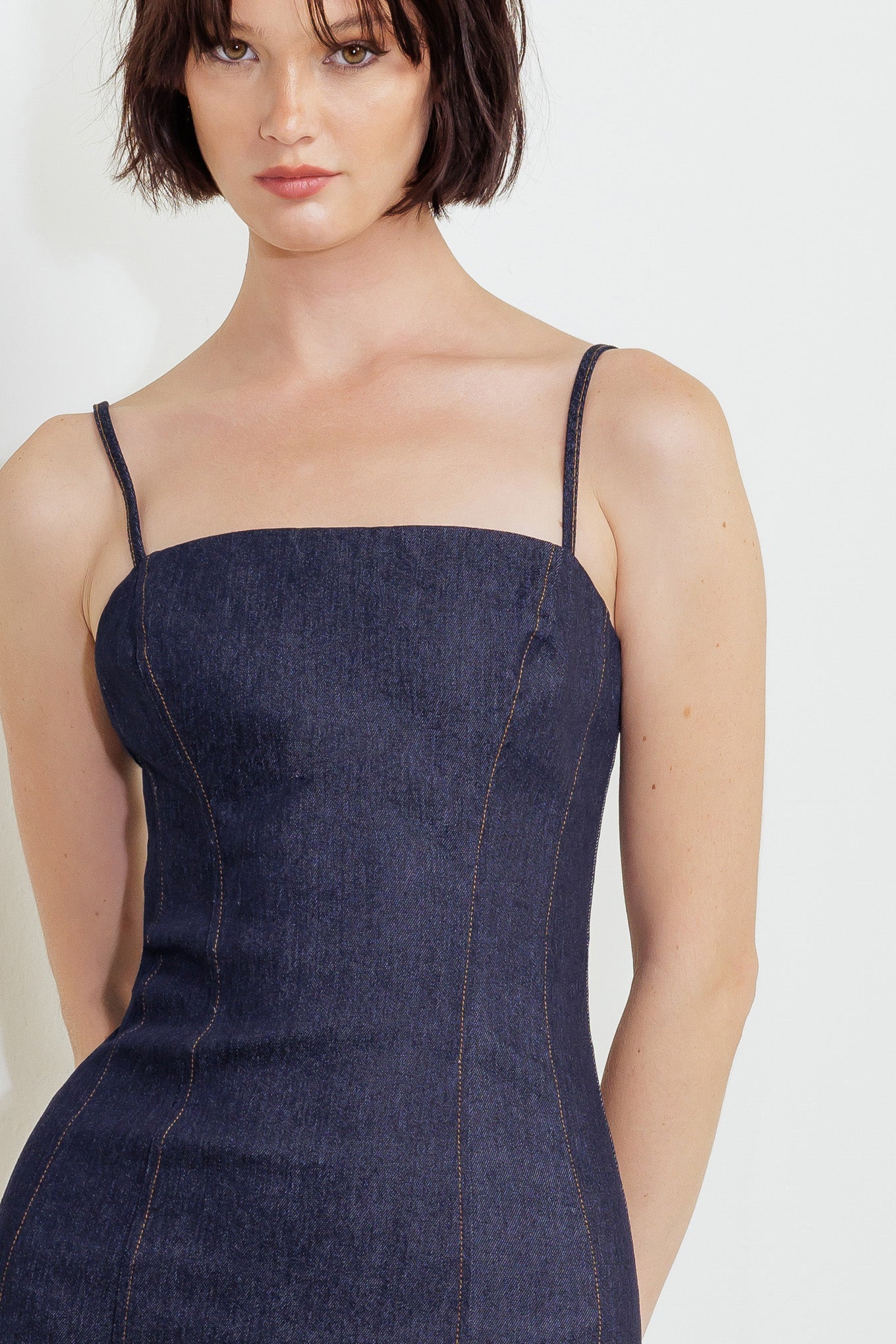 CAROLLA DARK DENIM MIDI DRESS