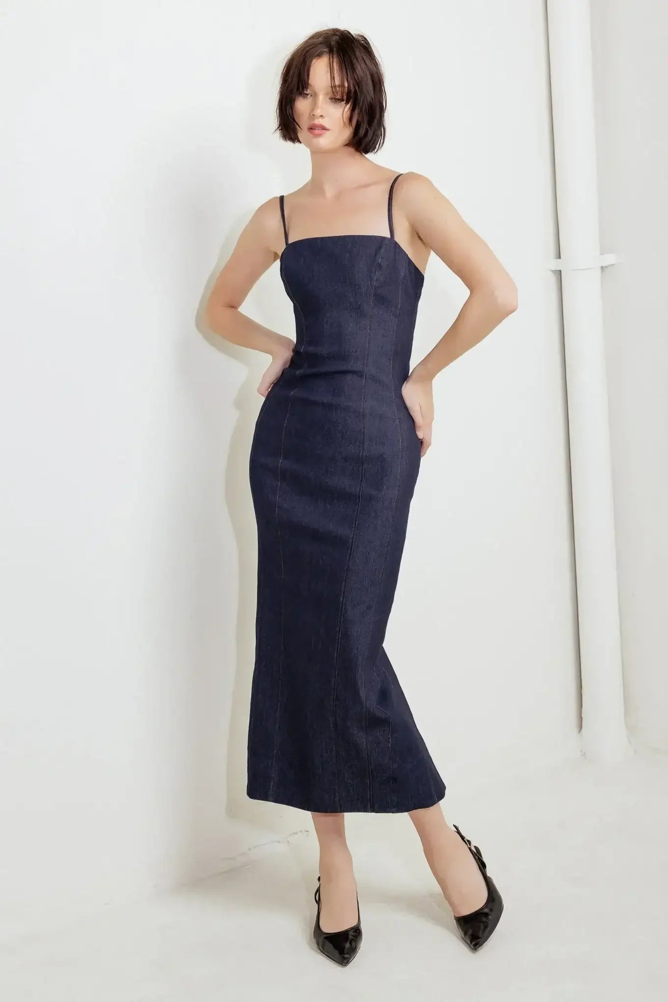 CAROLLA DARK DENIM MIDI DRESS