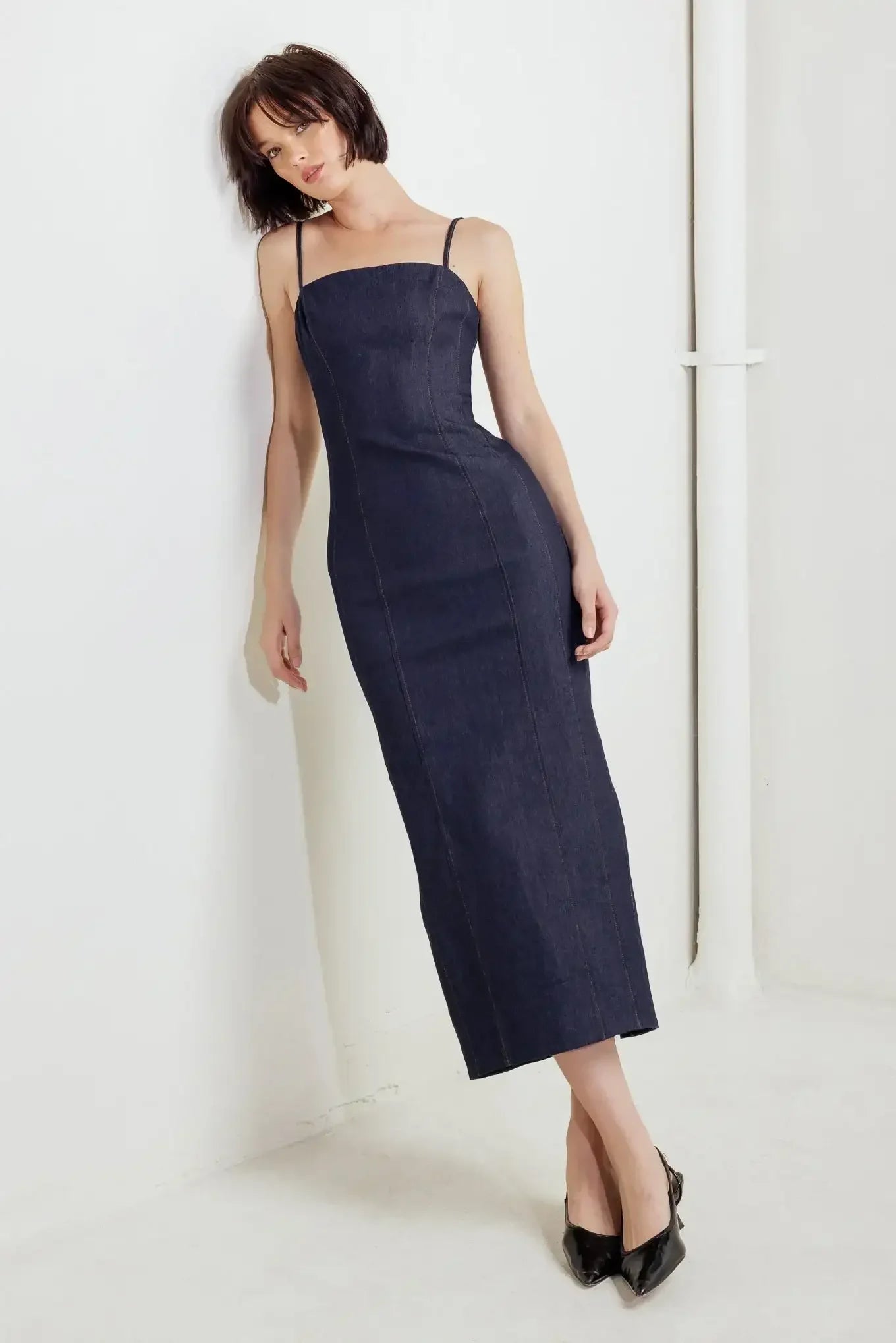 CAROLLA DARK DENIM MIDI DRESS