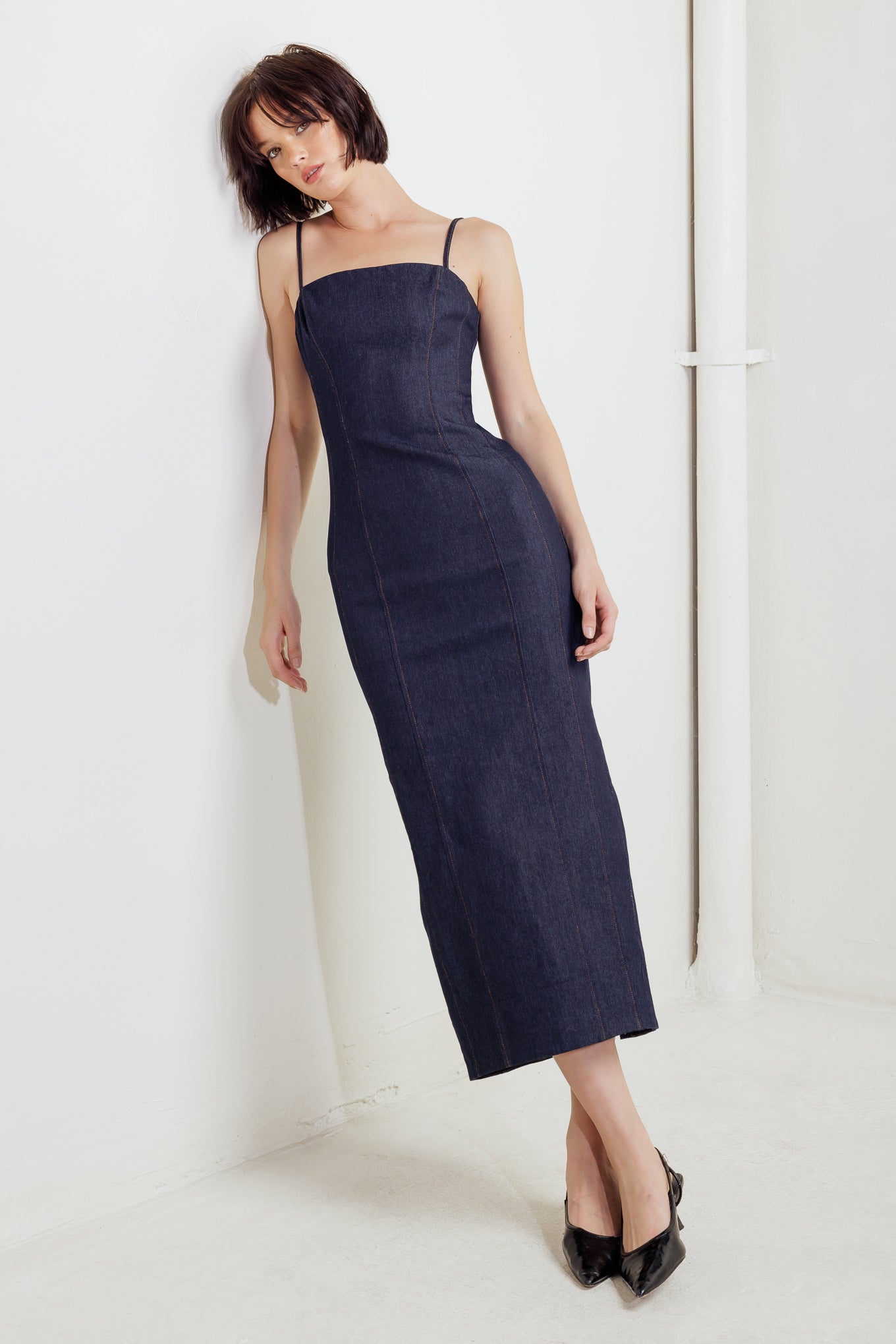 CAROLLA DARK DENIM MIDI DRESS