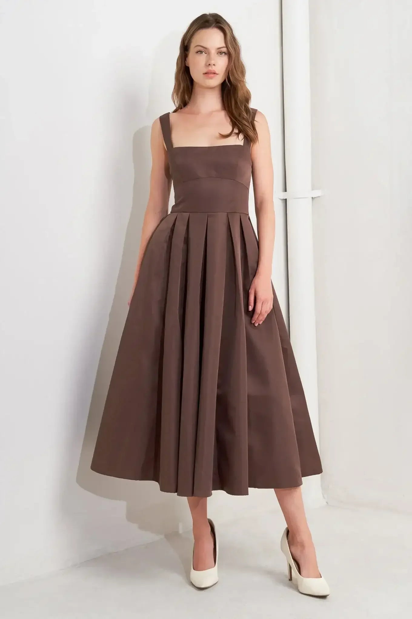 CHOCOLATE SYMPHONY COCOA BROWN MIDI DRESS