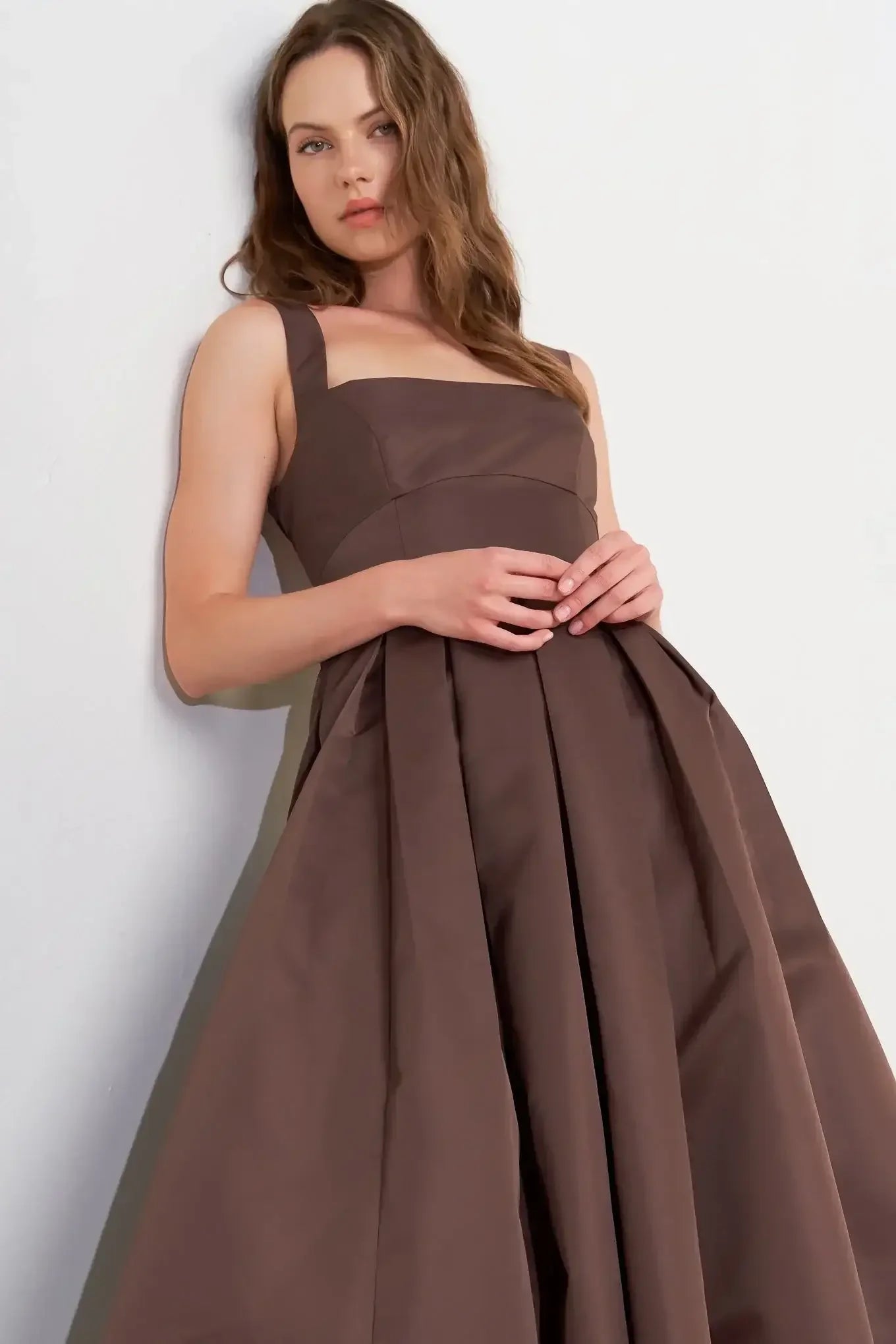 CHOCOLATE SYMPHONY COCOA BROWN MIDI DRESS