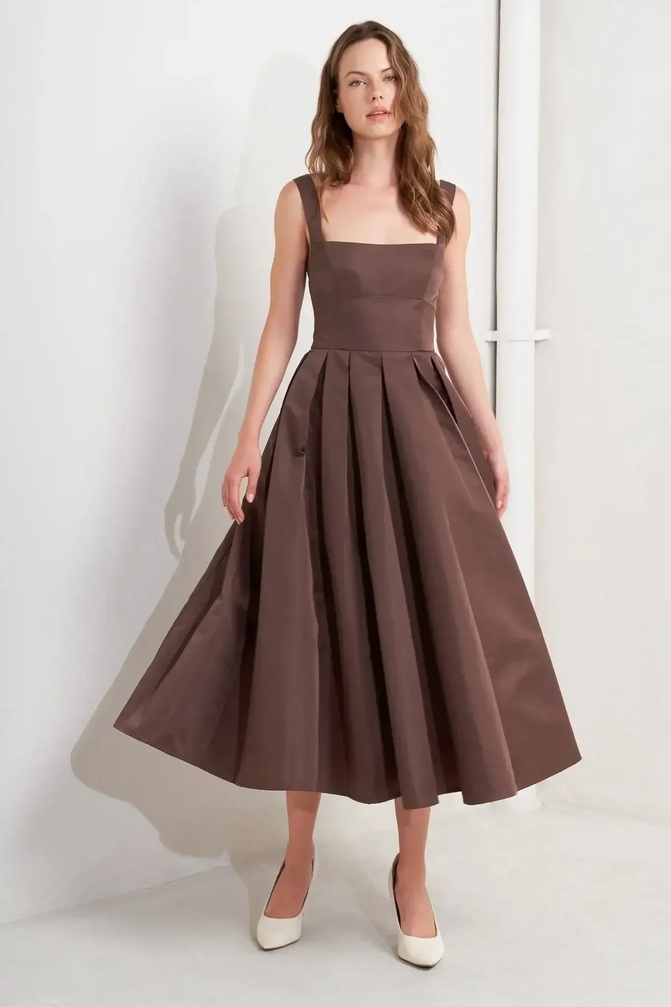 CHOCOLATE SYMPHONY COCOA BROWN MIDI DRESS