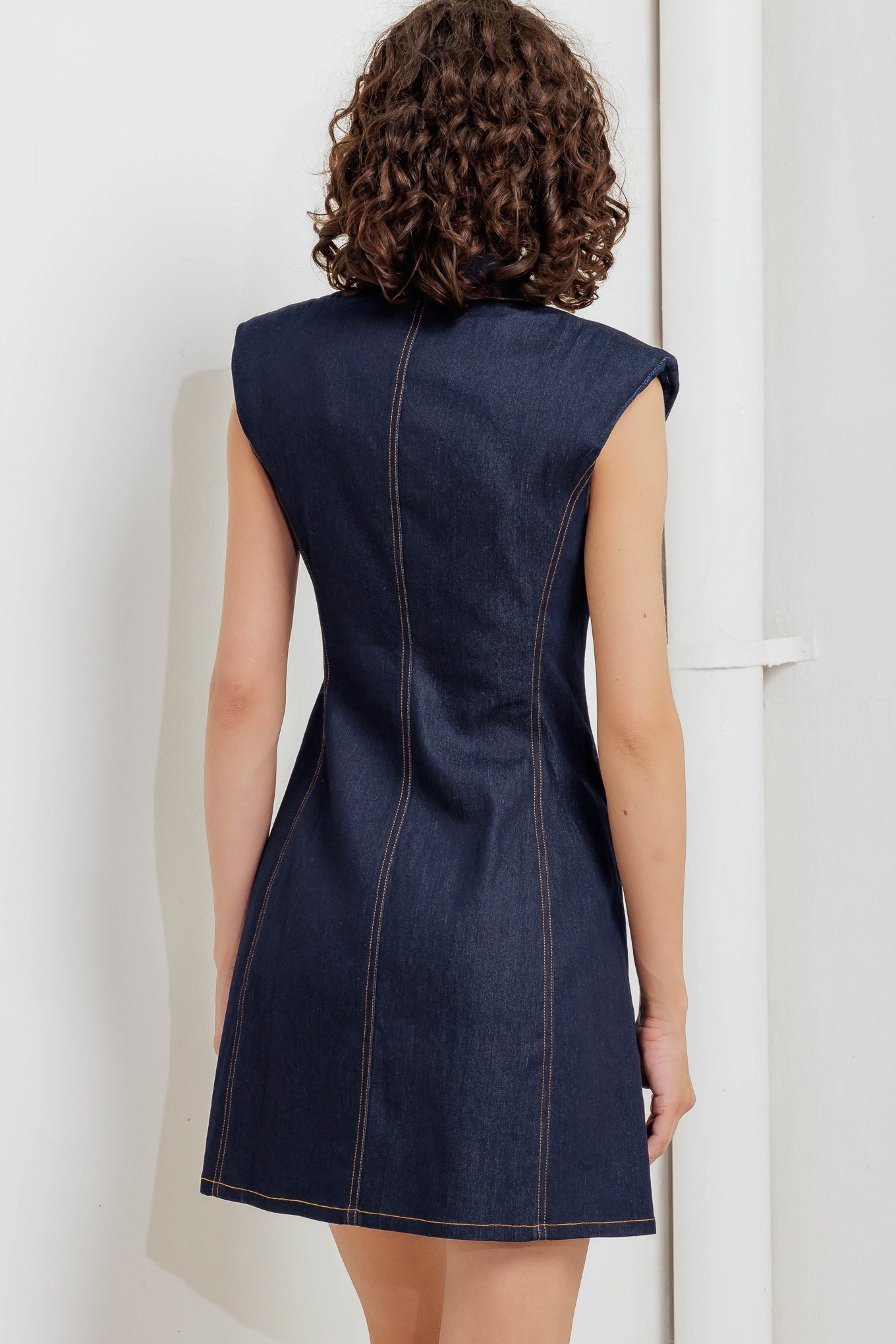 Navy denim dress with buttons