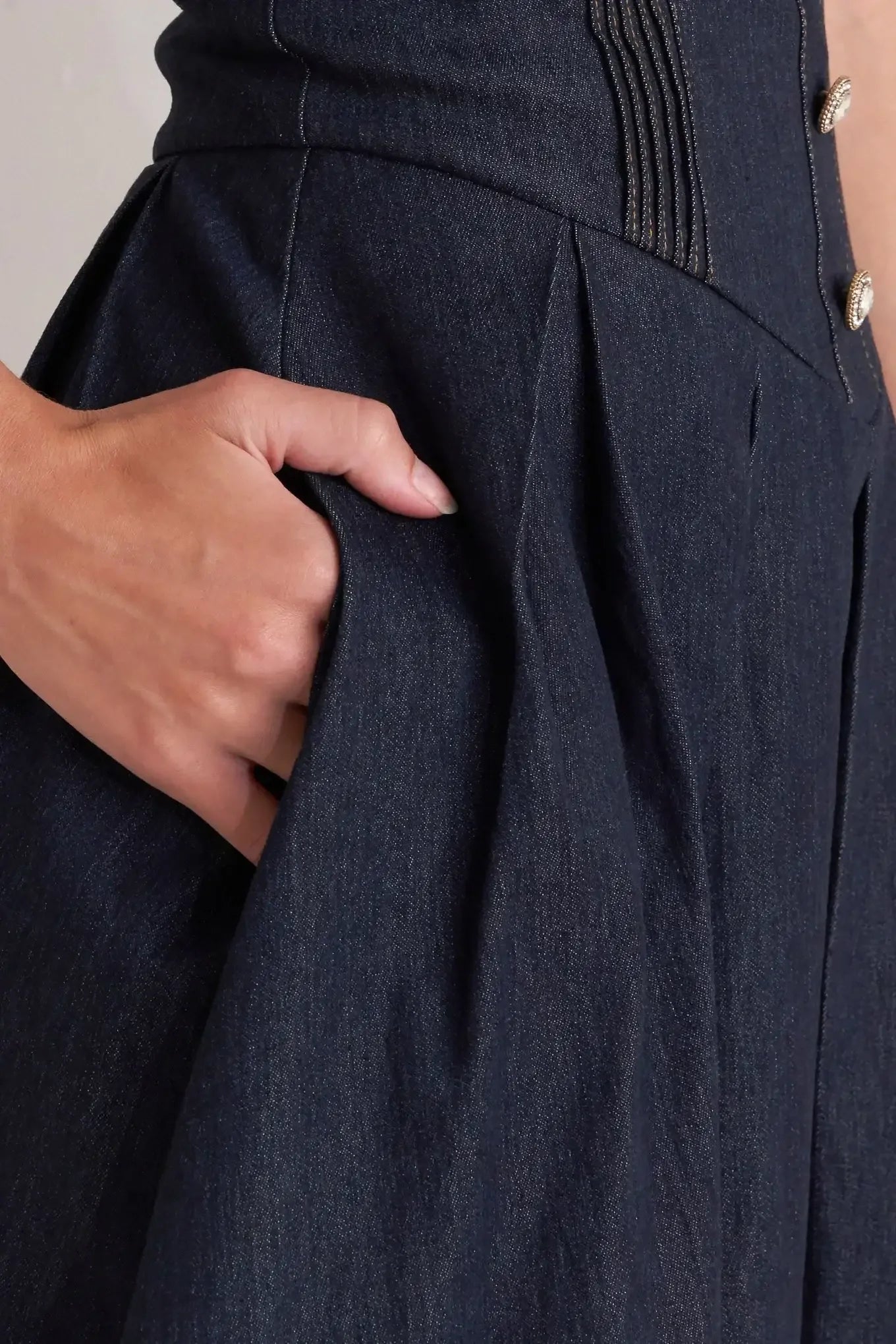 Navy strapless dress with buttons