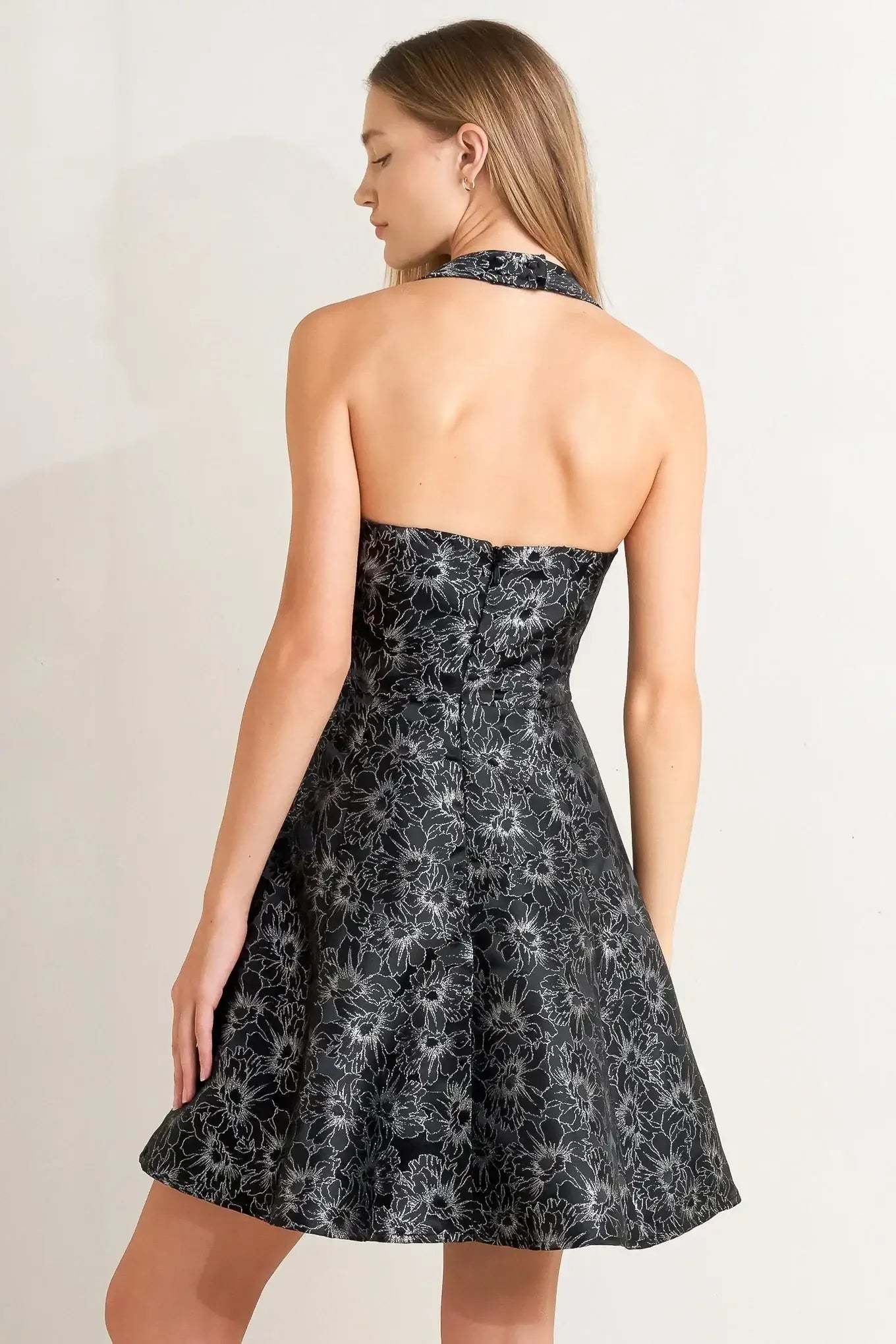 MYSTIC HOUR BLACK & SILVER JACQUARD MINI DRESS