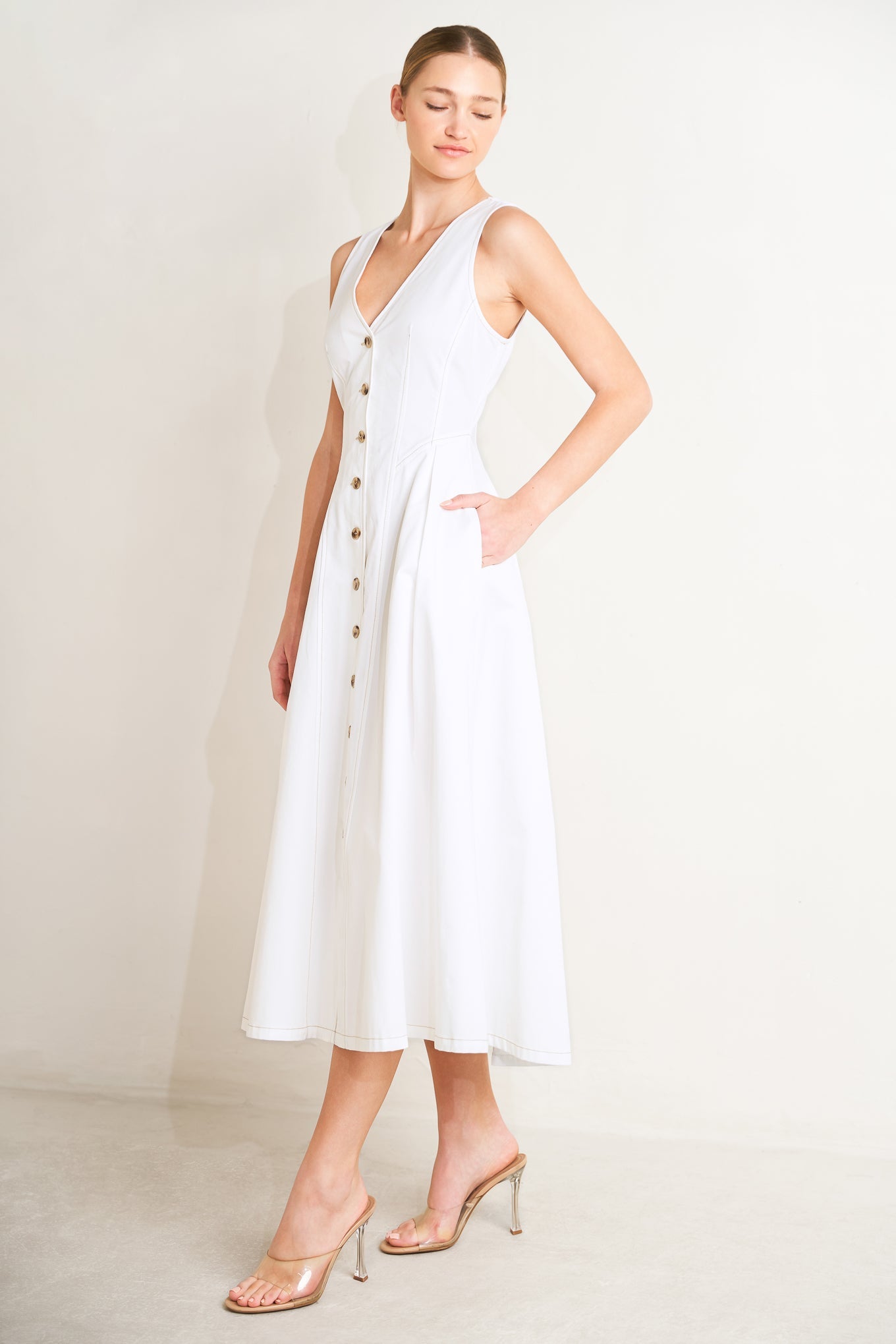 ELEGANTLY YOURS WHITE MIDI DRESS