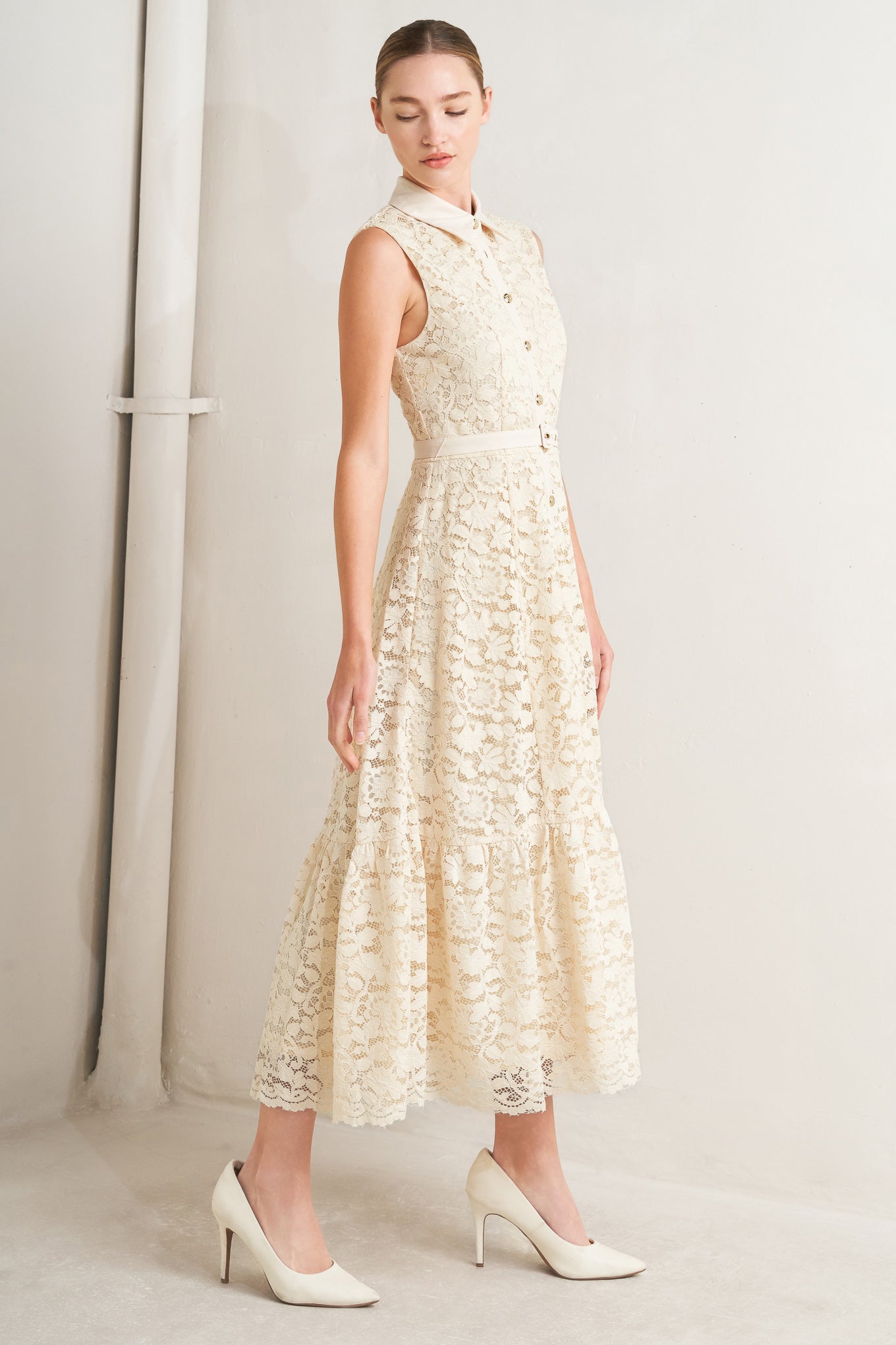 PURELY ROMANTIC LACE MIDI DRESS