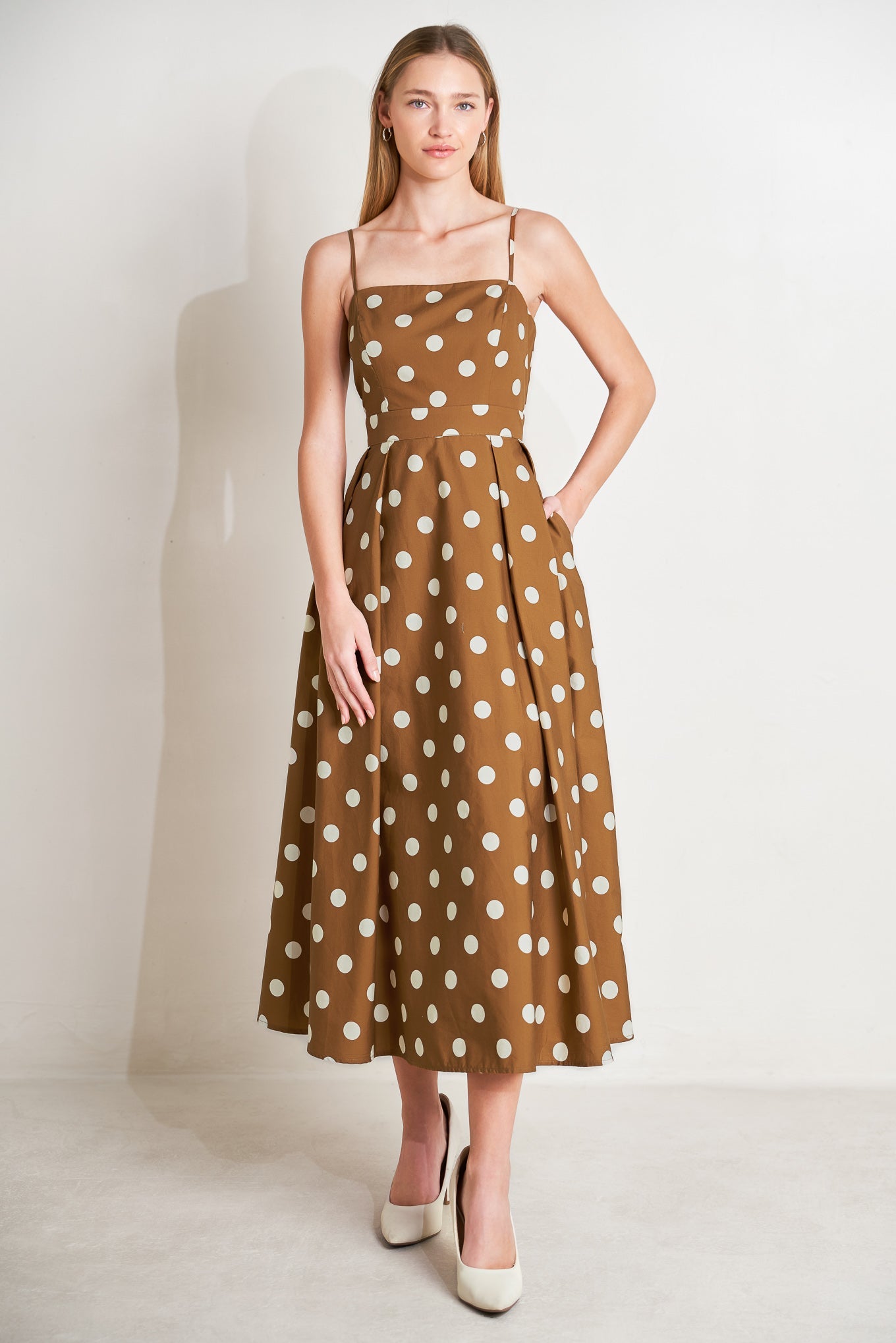 ESPRESSO DREAM POLKA DOT MIDI DRESS
