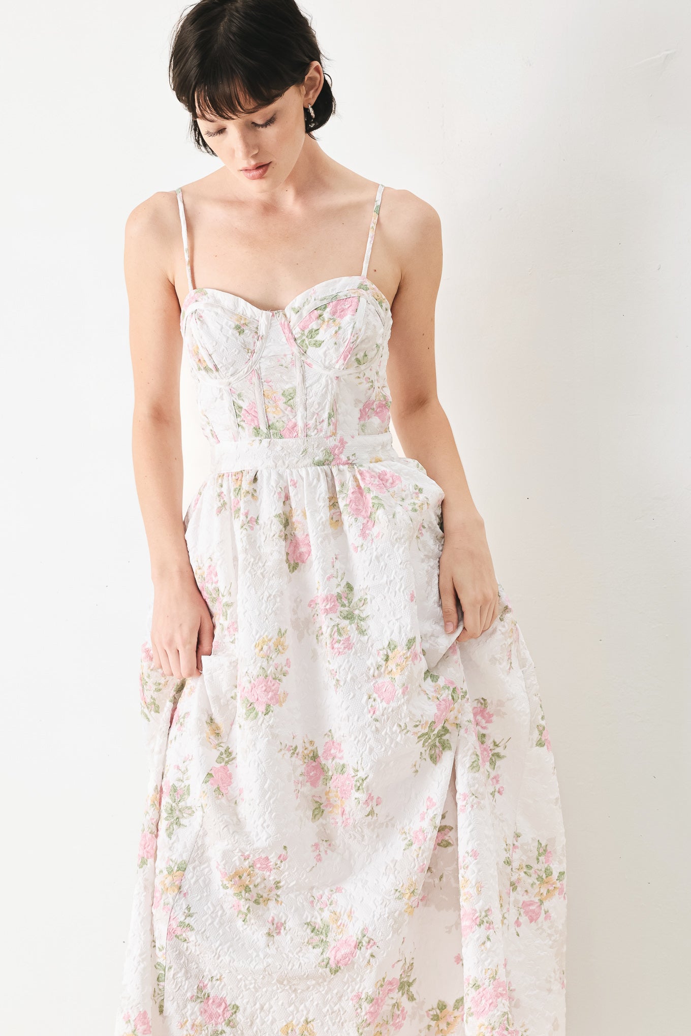 PASTEL ROMANCE WHITE FLORAL MIDI DRESS