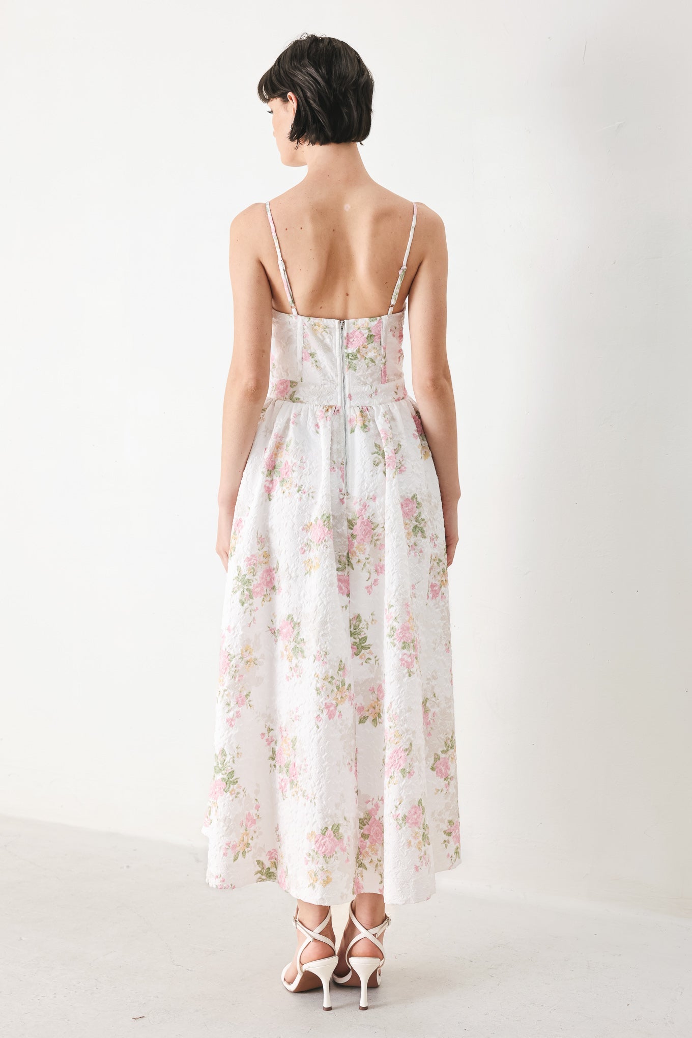 PASTEL ROMANCE WHITE FLORAL MIDI DRESS