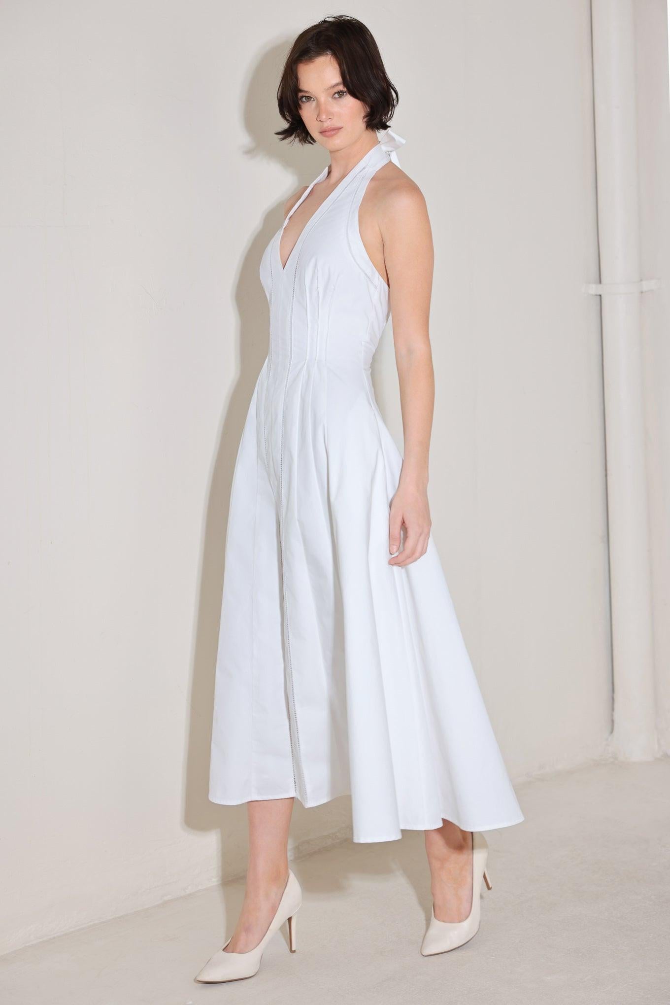 POWDER SKY HALTER WHITE MIDI DRESS | Lady Black Tie