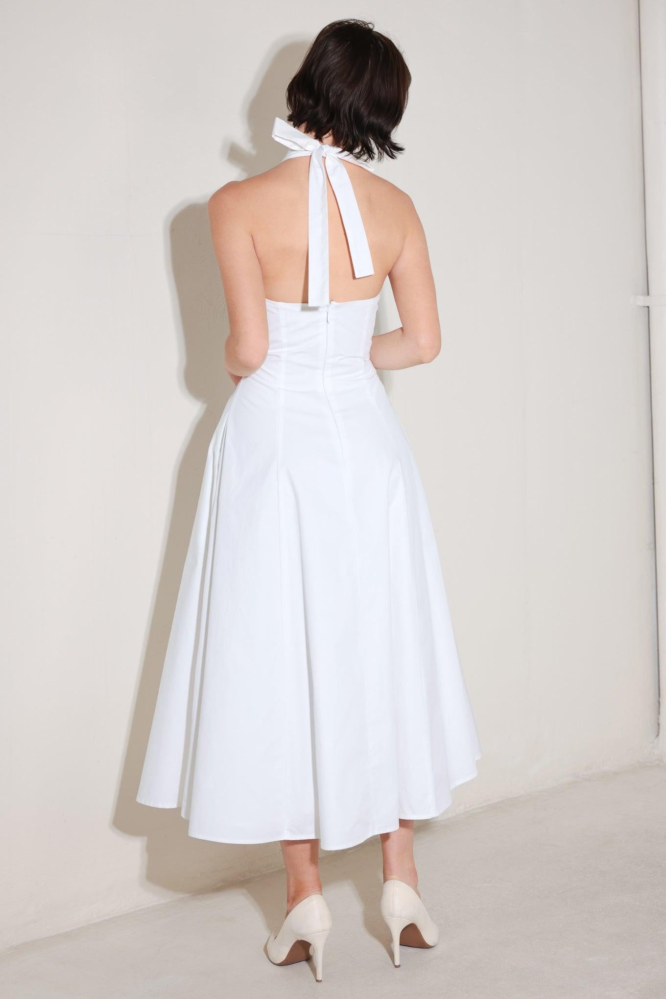 POWDER SKY HALTER WHITE MIDI DRESS