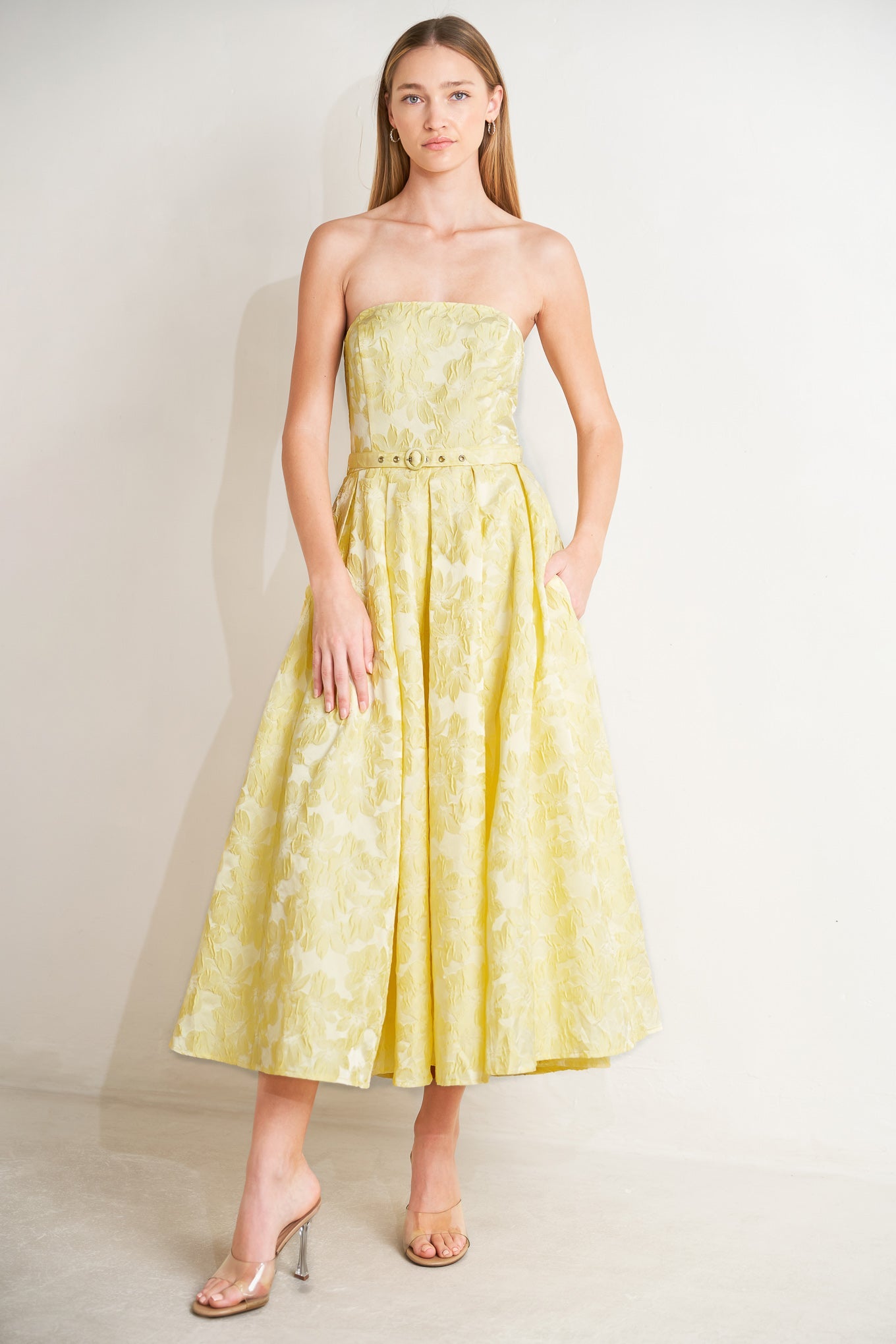 BUTTERCUP BLOOM LEMON YELLOW MIDI DRESS